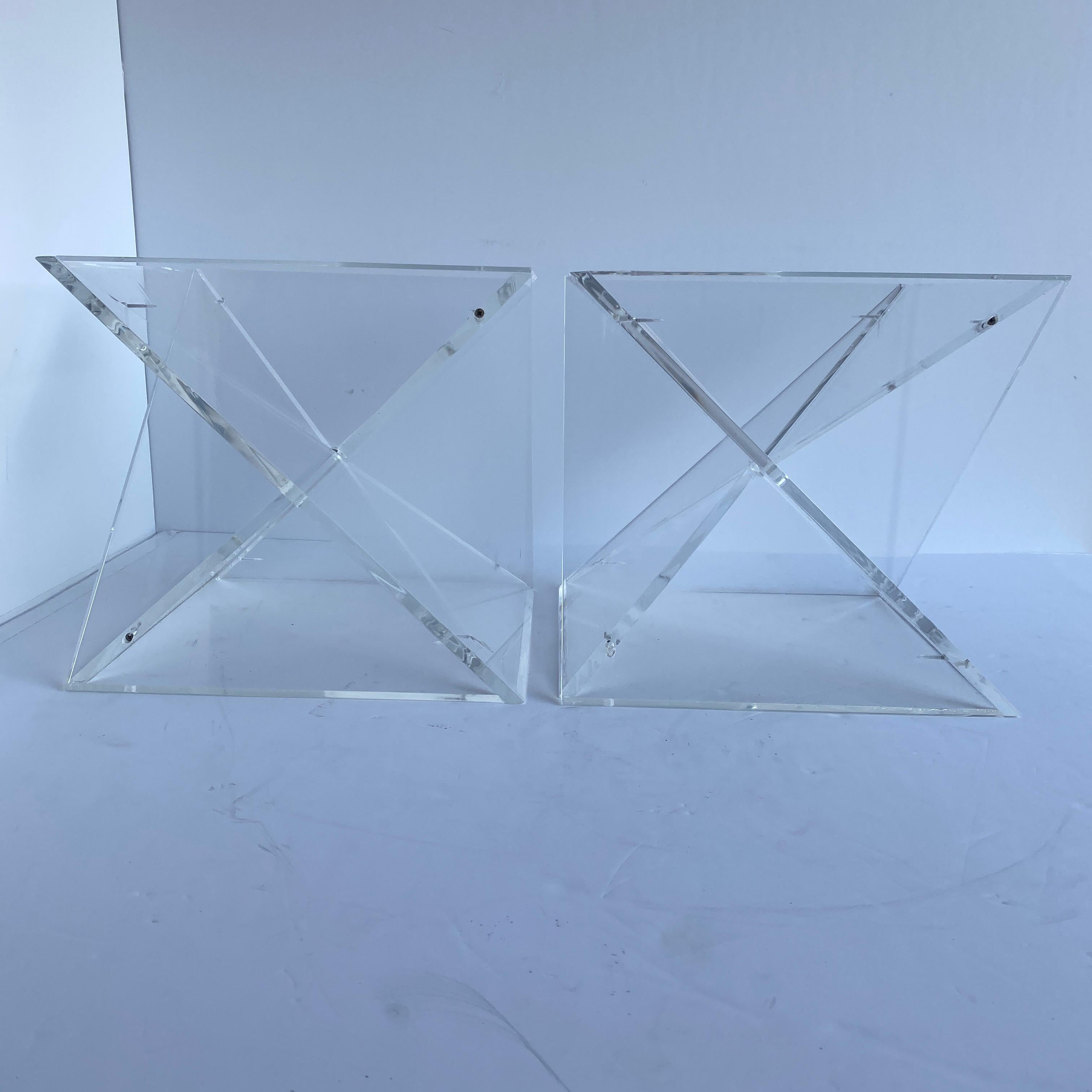 Pair of Small Square Mid-Century Modern Lucite Side Table Bases For Sale 5