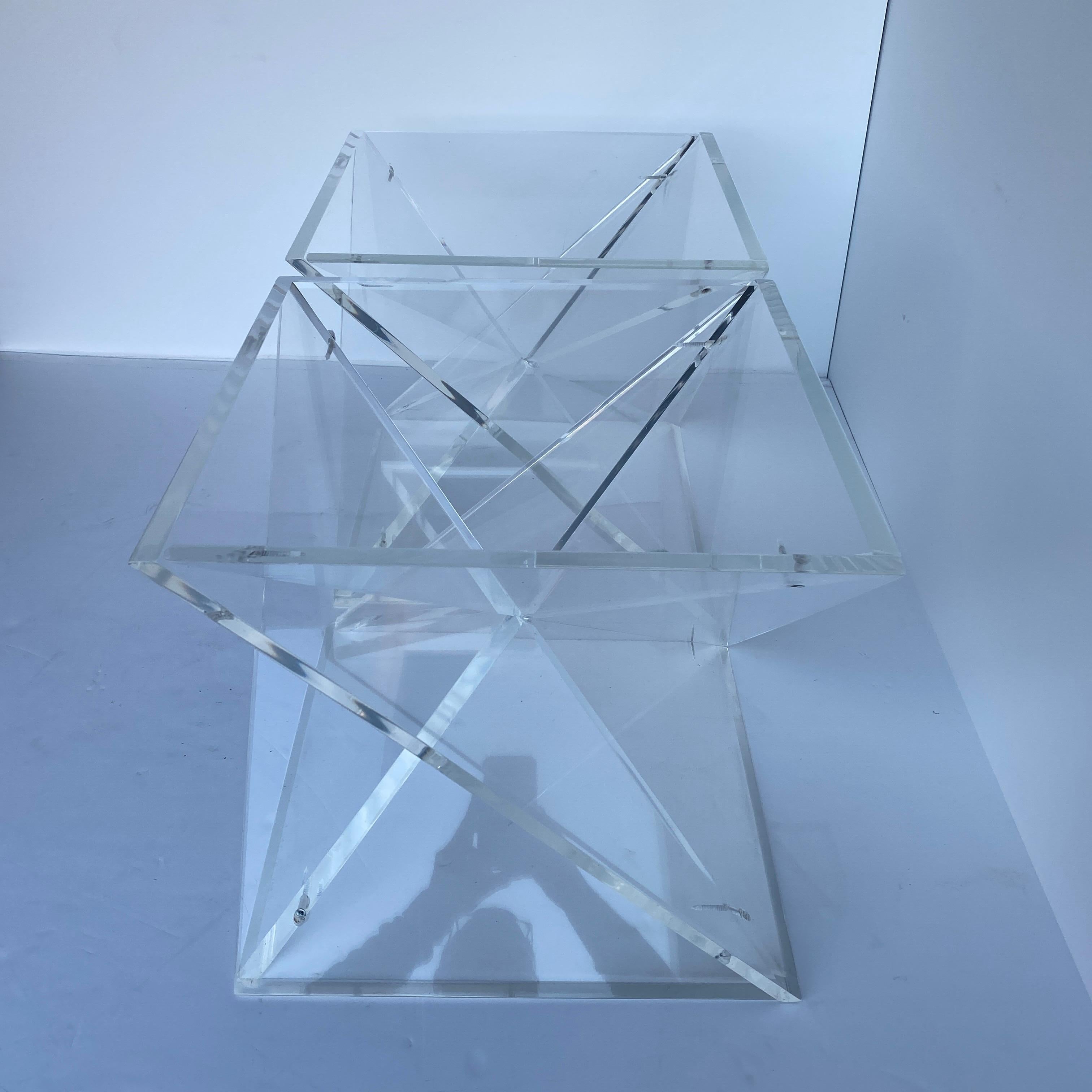 Pair of Small Square Mid-Century Modern Lucite Side Table Bases For Sale 8
