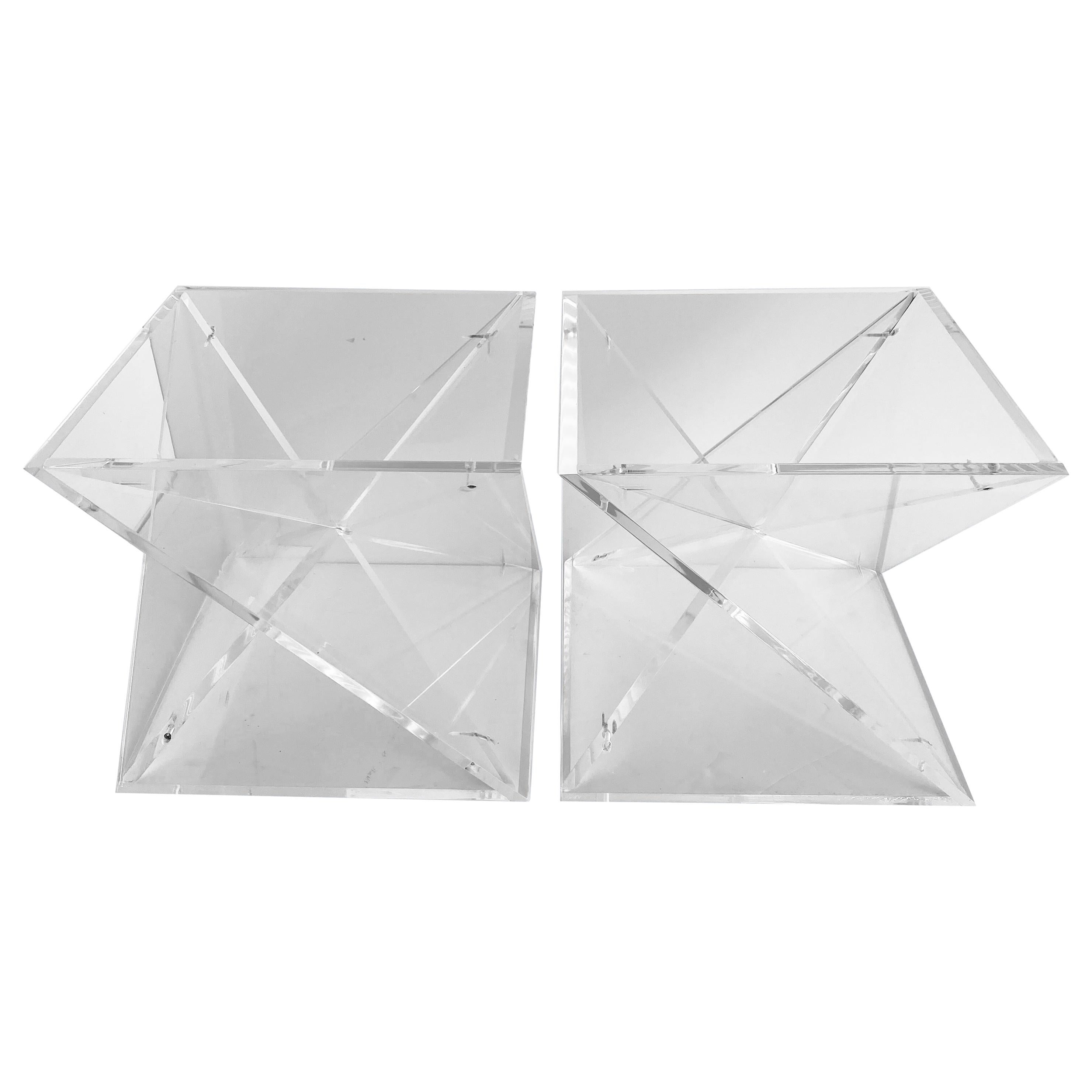 Pair of Small Square Mid-Century Modern Lucite Side Table Bases
