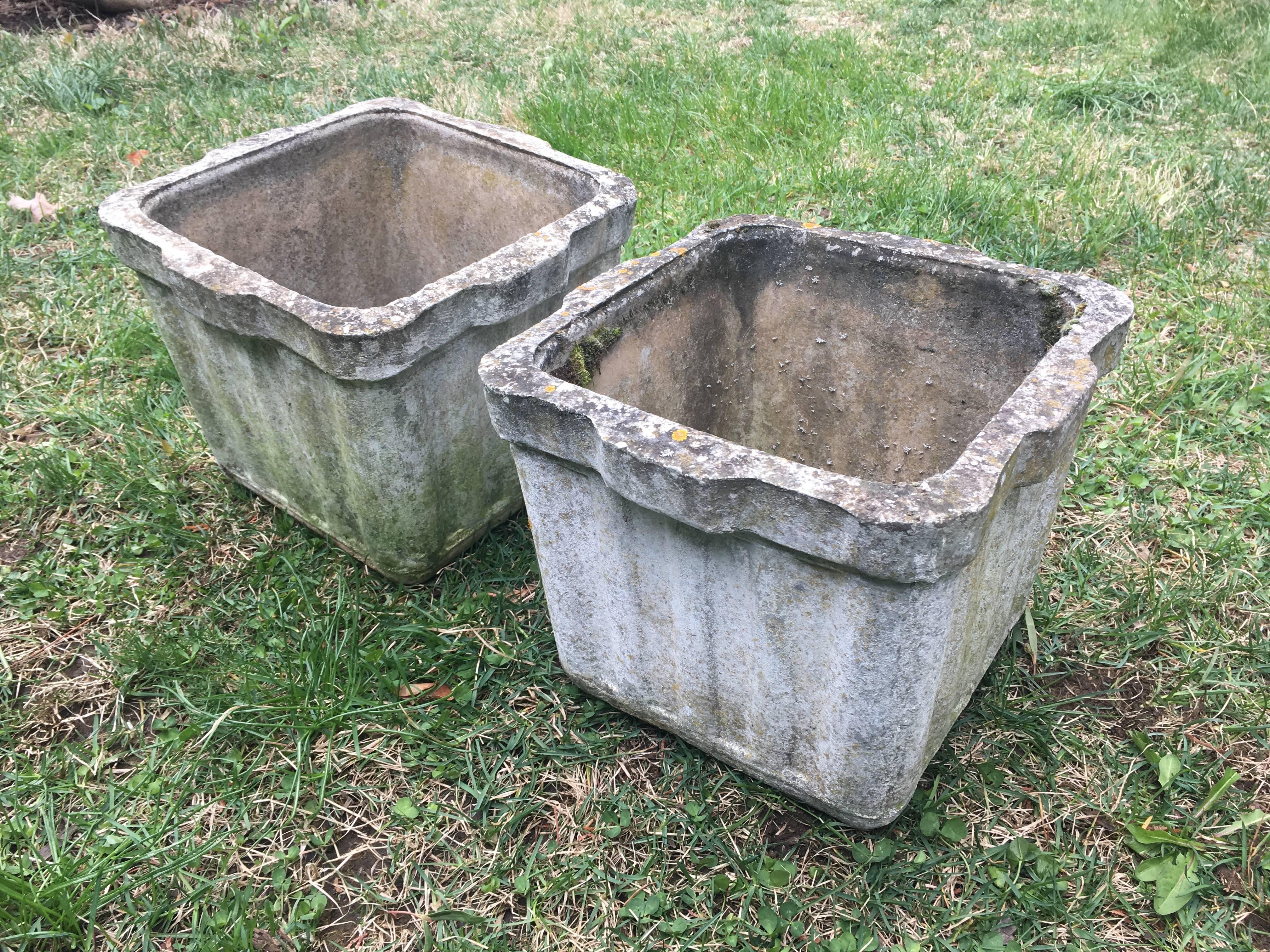 Pair of Small Square Ribbed Planters by Eternit, Attributed to Willy Guhl In Good Condition In Woodbury, CT