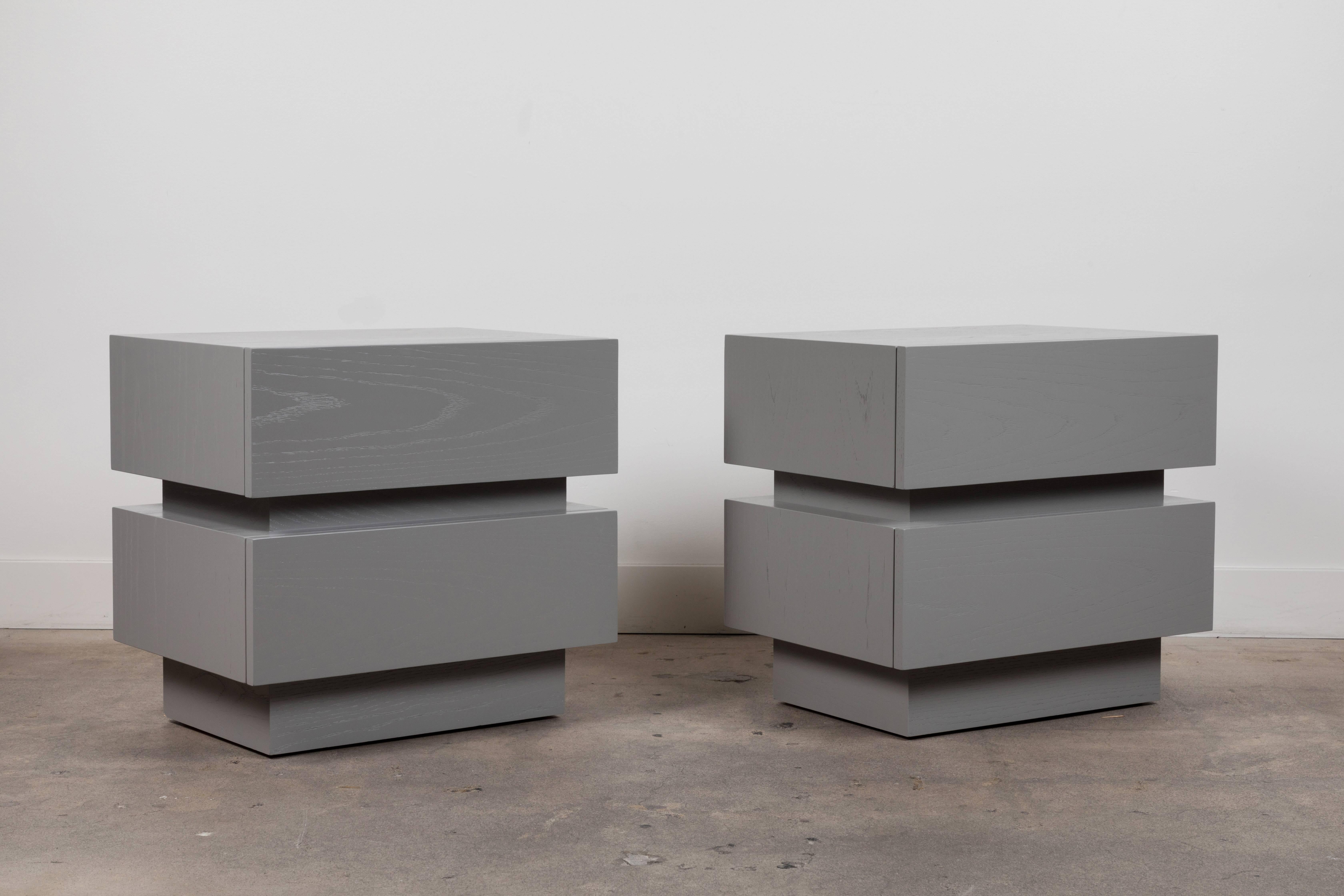 Mid-Century Modern Pair of Small Stacked Box Nightstands by Lawson-Fenning