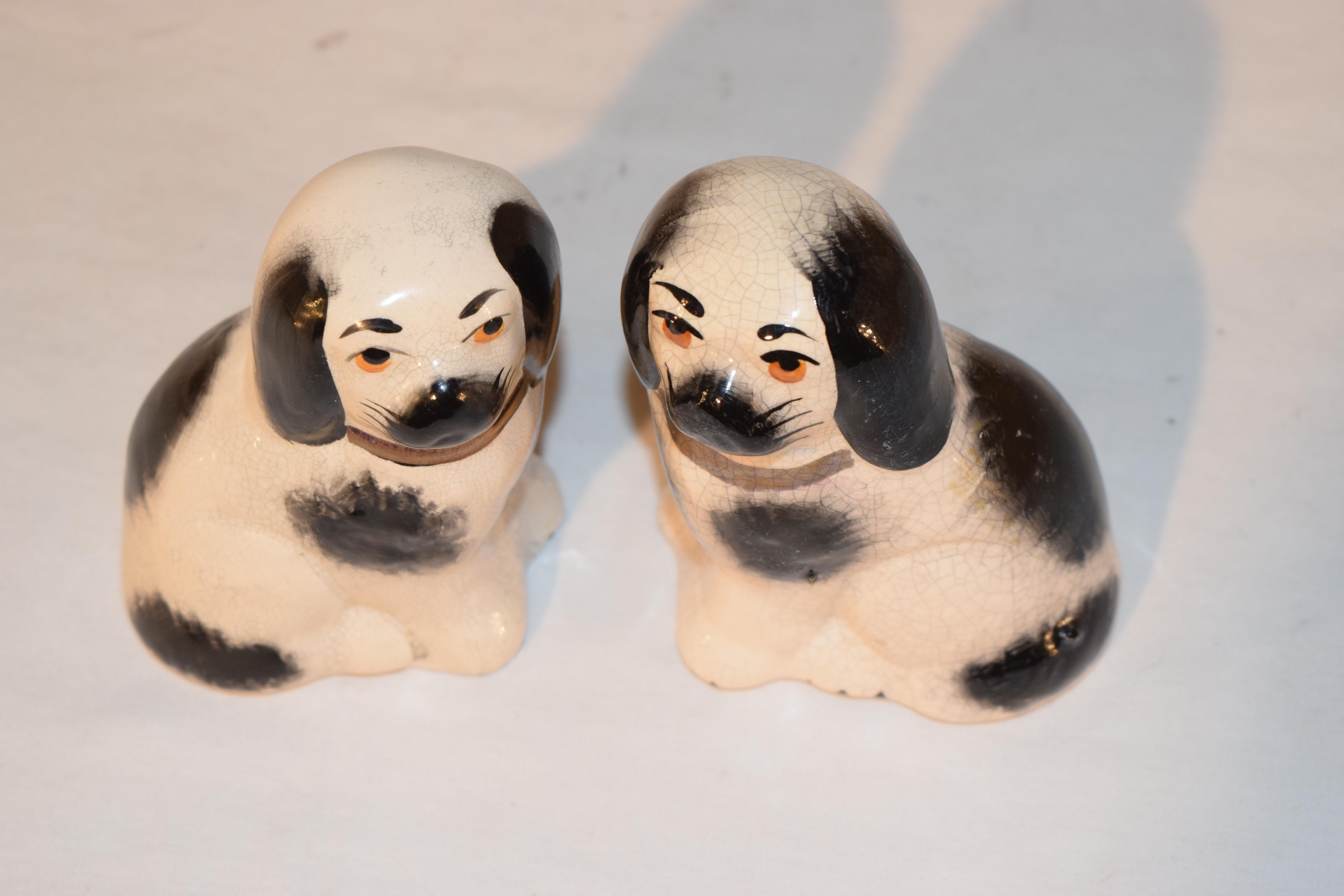 Glazed Pair of Small Staffordshire Dogs, circa 1970
