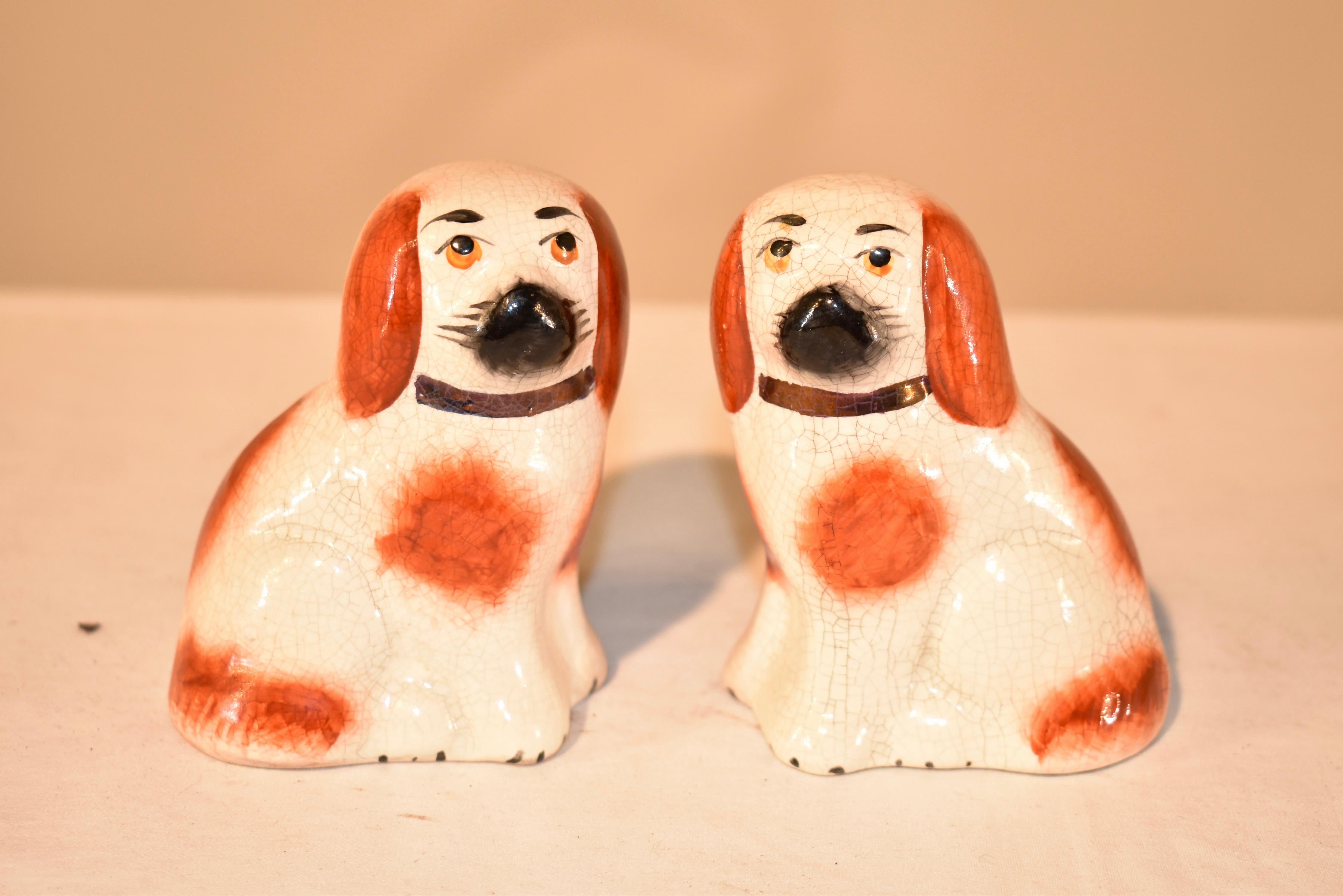 English Pair of Small Staffordshire Dogs, circa 1970 For Sale