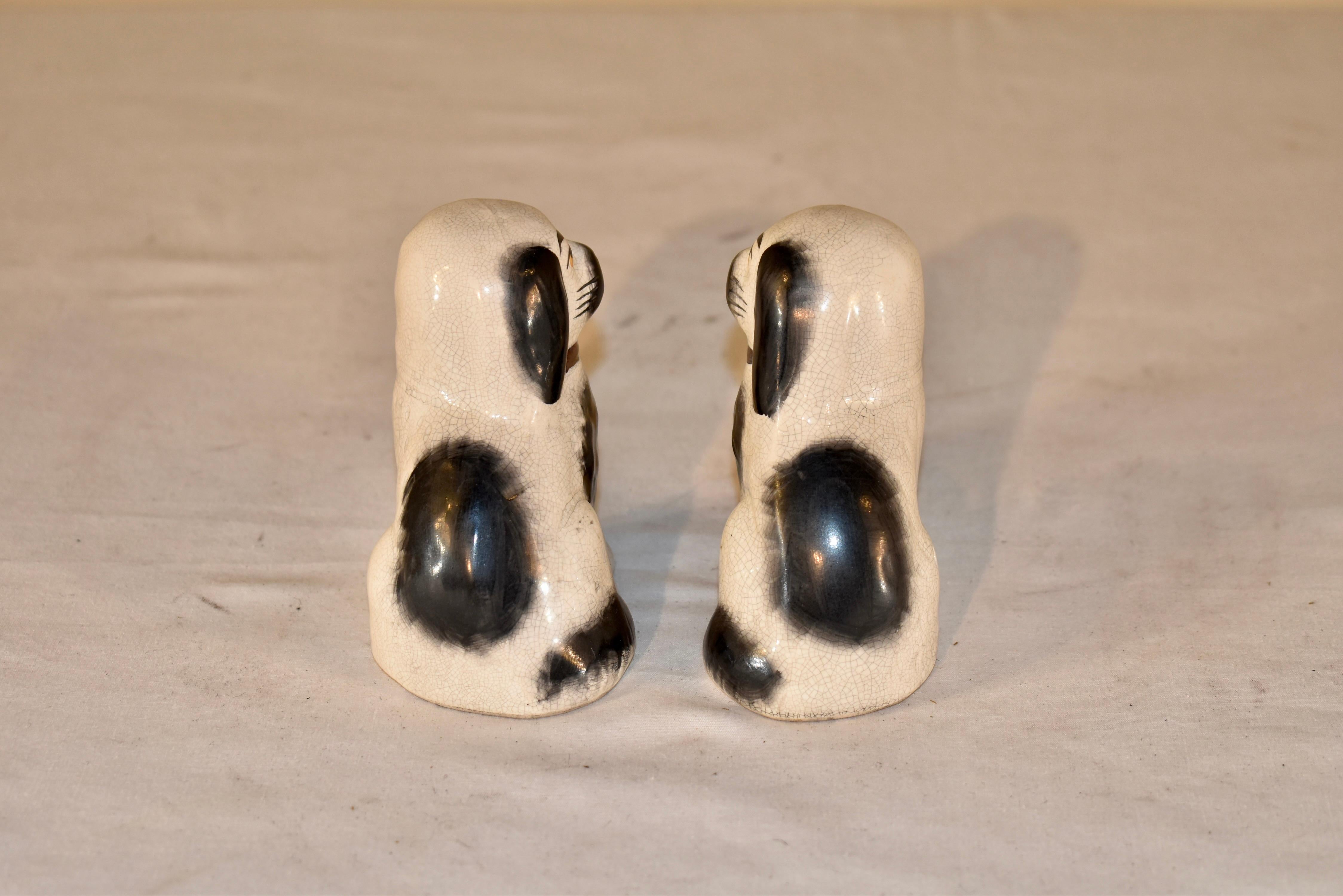Glazed Pair of Small Staffordshire Dogs, circa 1970 For Sale