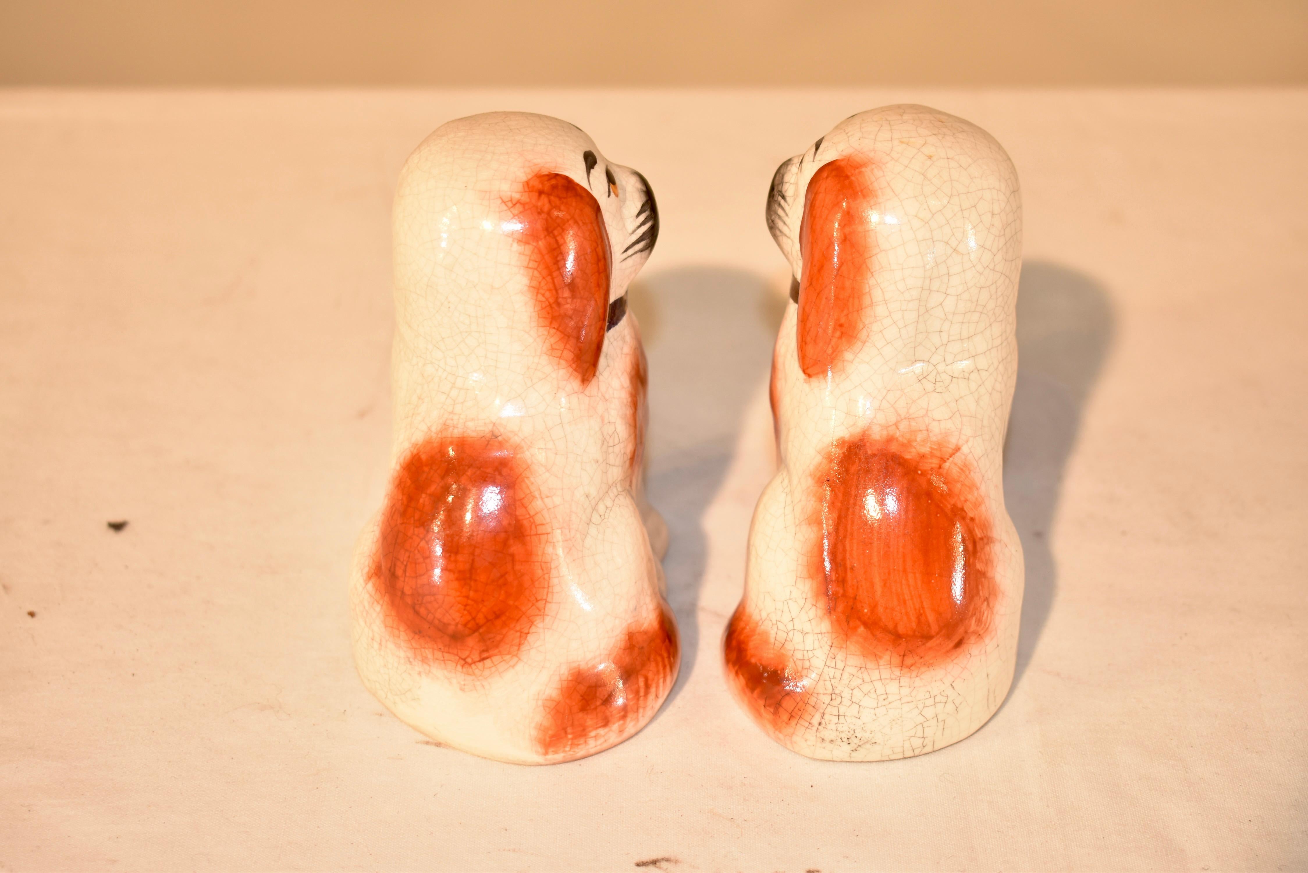 Glazed Pair of Small Staffordshire Dogs, circa 1970 For Sale