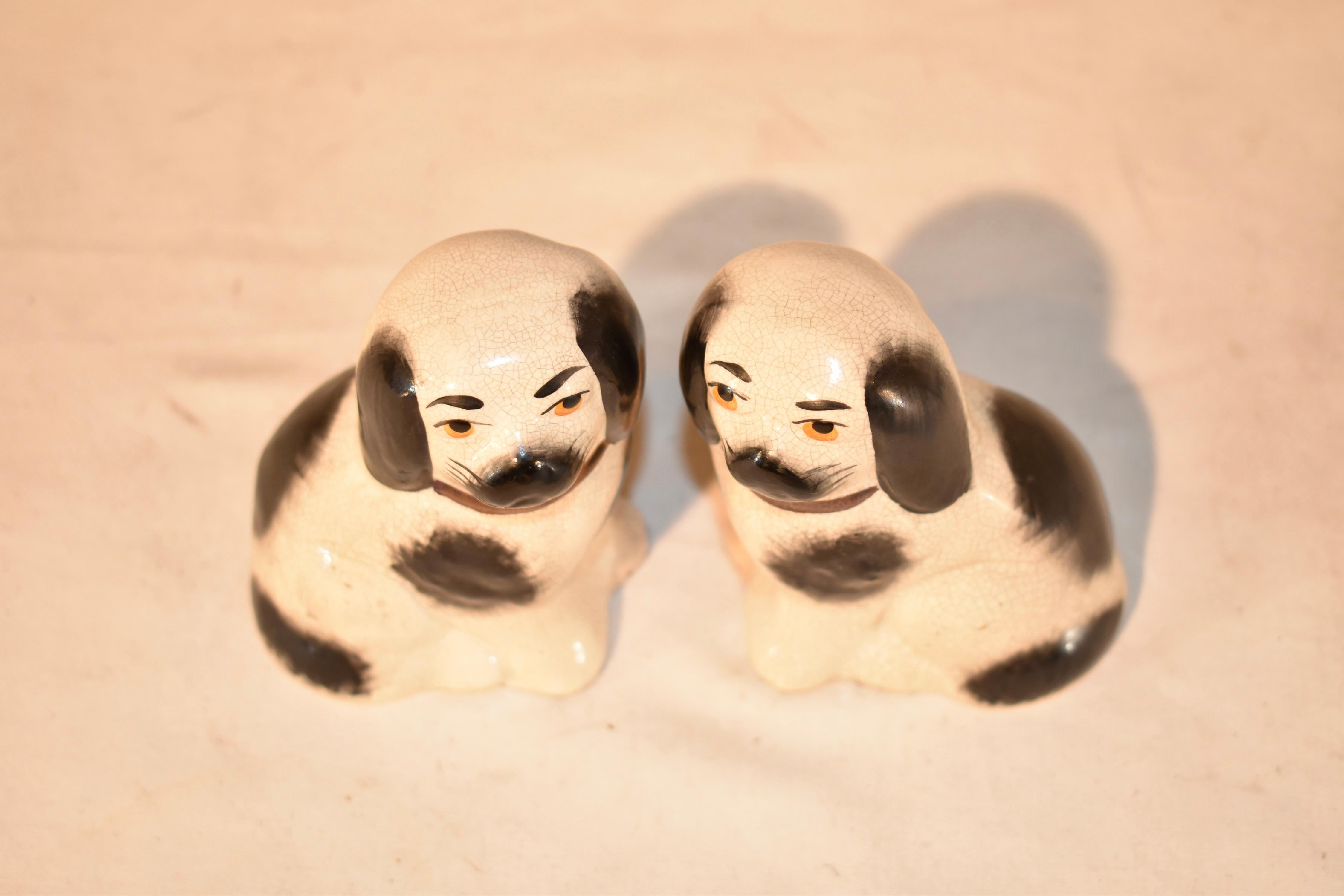 Ceramic Pair of Small Staffordshire Dogs, circa 1970 For Sale