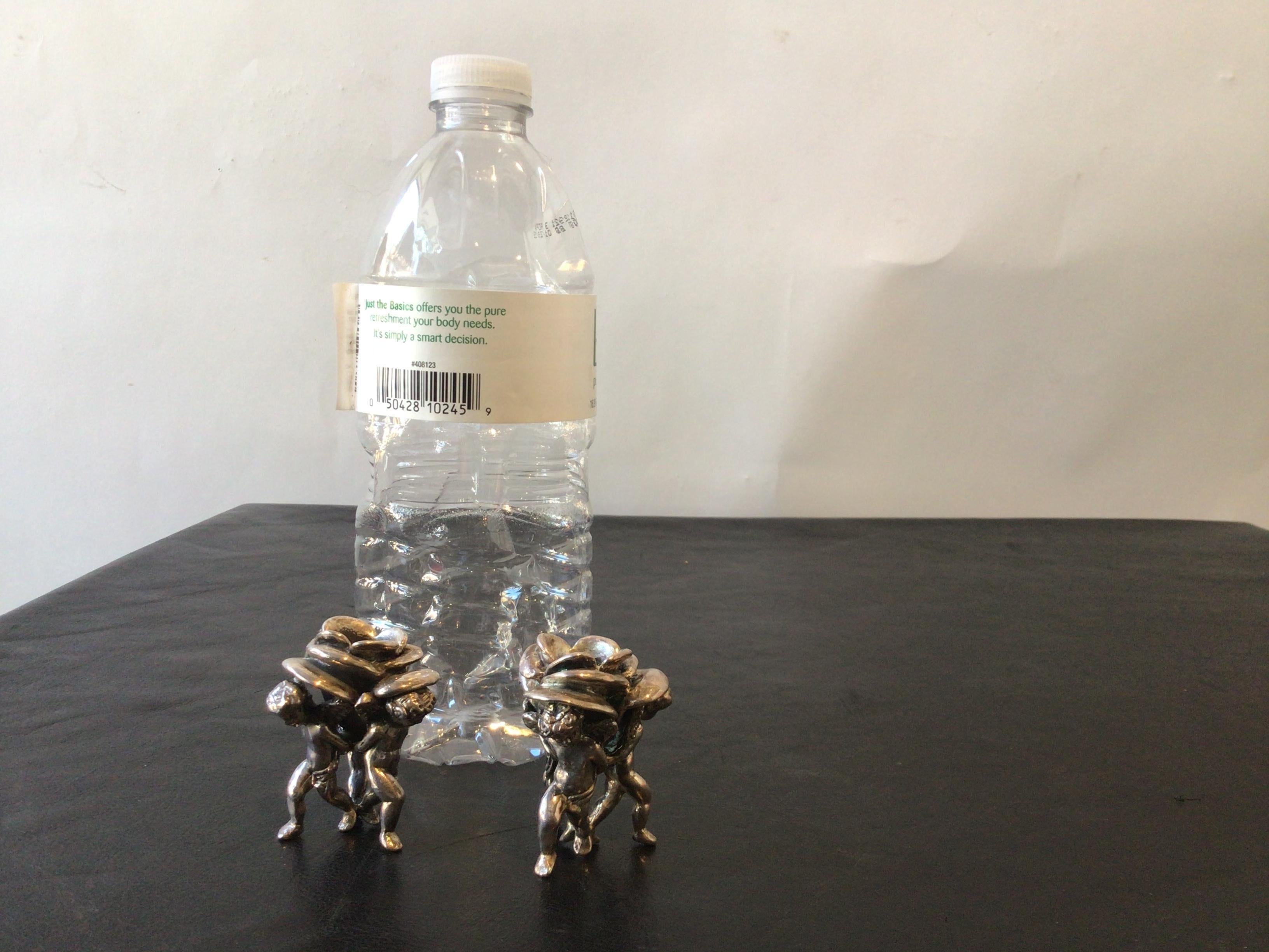 Pair of Small Sterling Silver Cherub Candlesticks In Good Condition For Sale In Tarrytown, NY