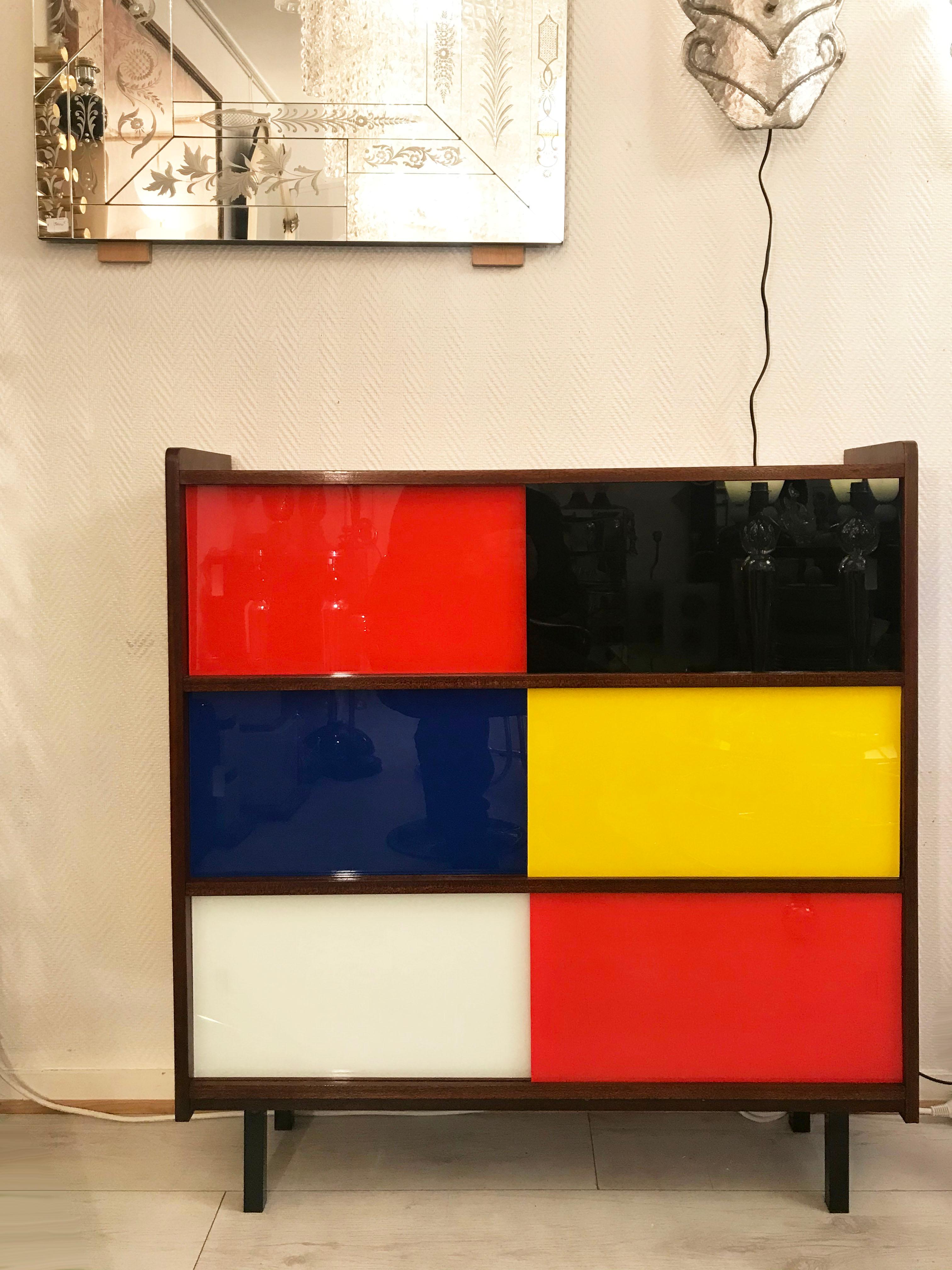 French Pair of Small Storage Furniture in De Stijl or Mondrian Style