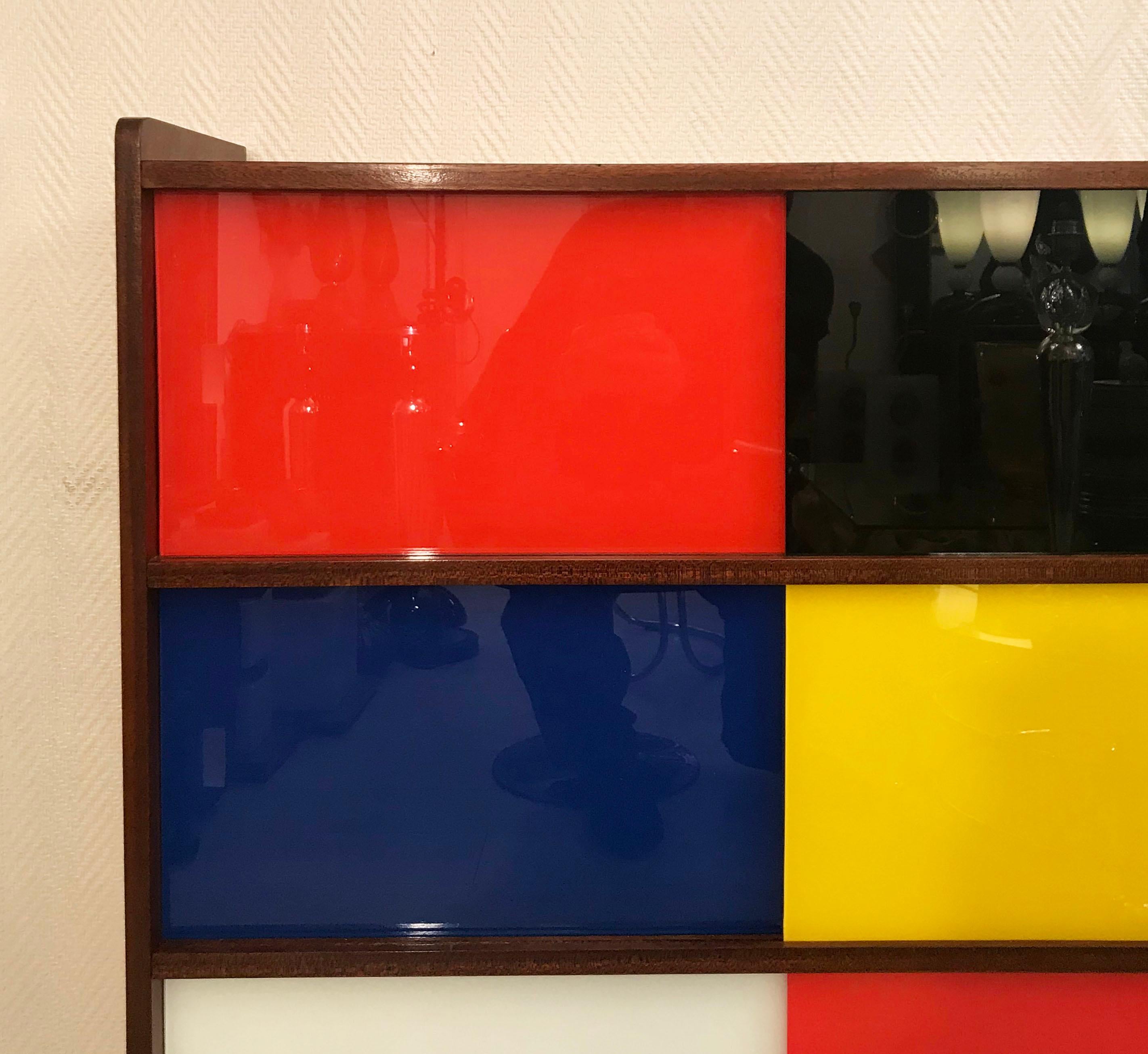Glass Pair of Small Storage Furniture in De Stijl or Mondrian Style