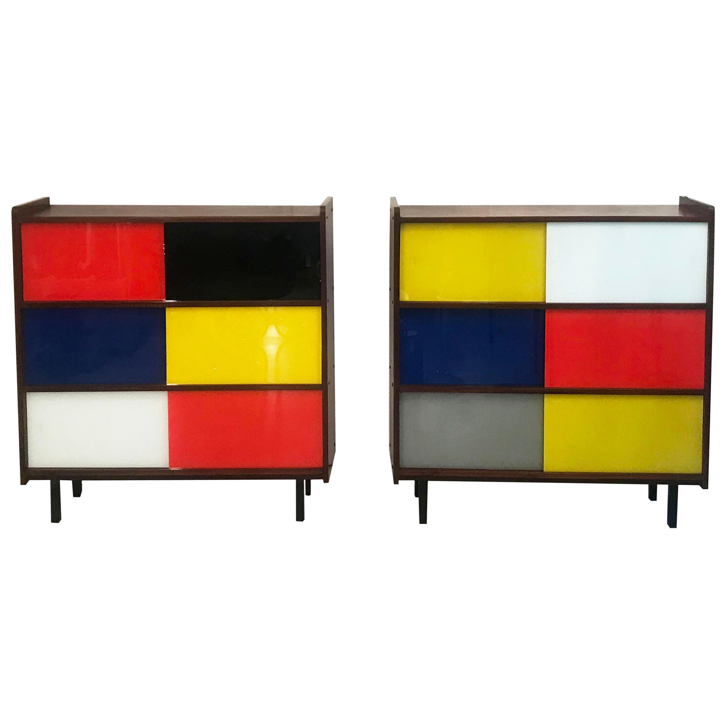 Pair of Small Storage Furniture in De Stijl or Mondrian Style