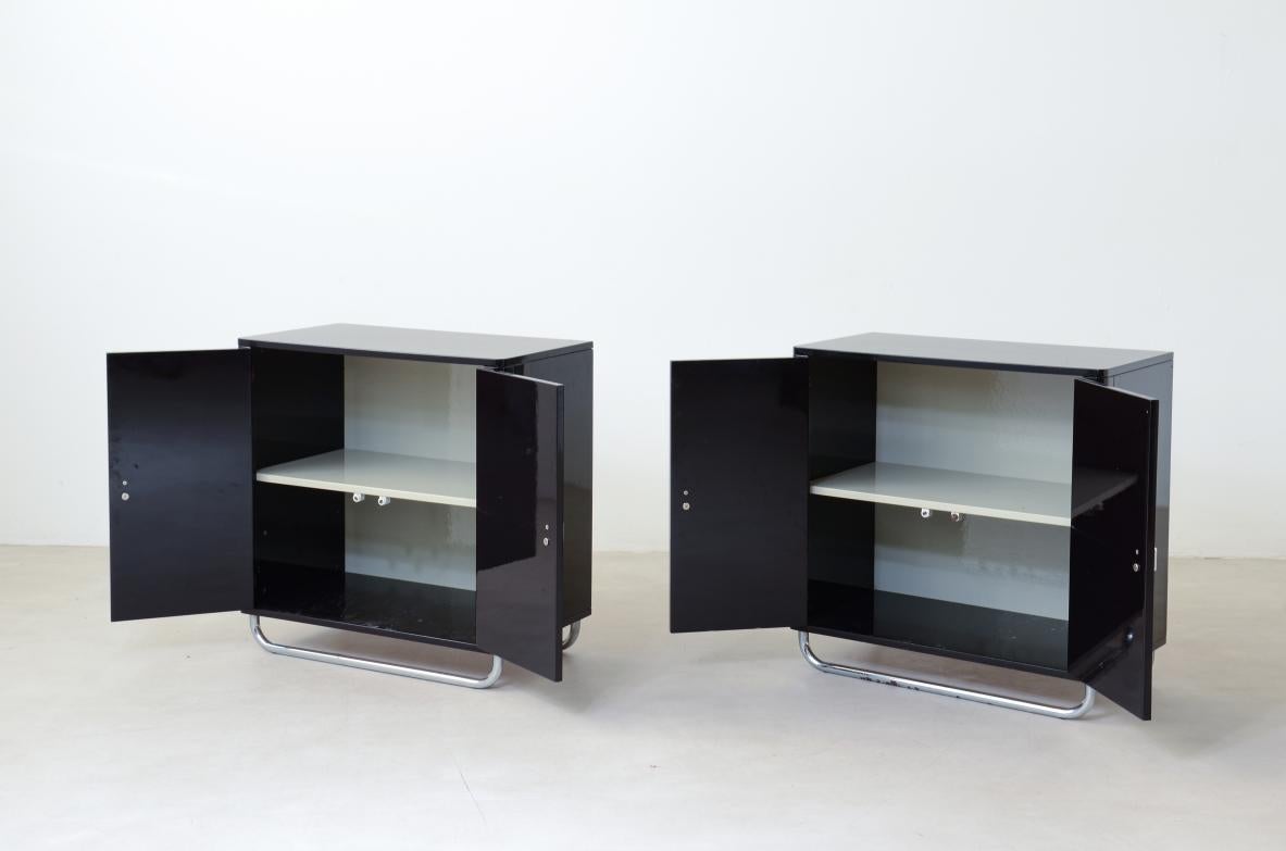 Steel Pair of small storage units in lacquered wood For Sale