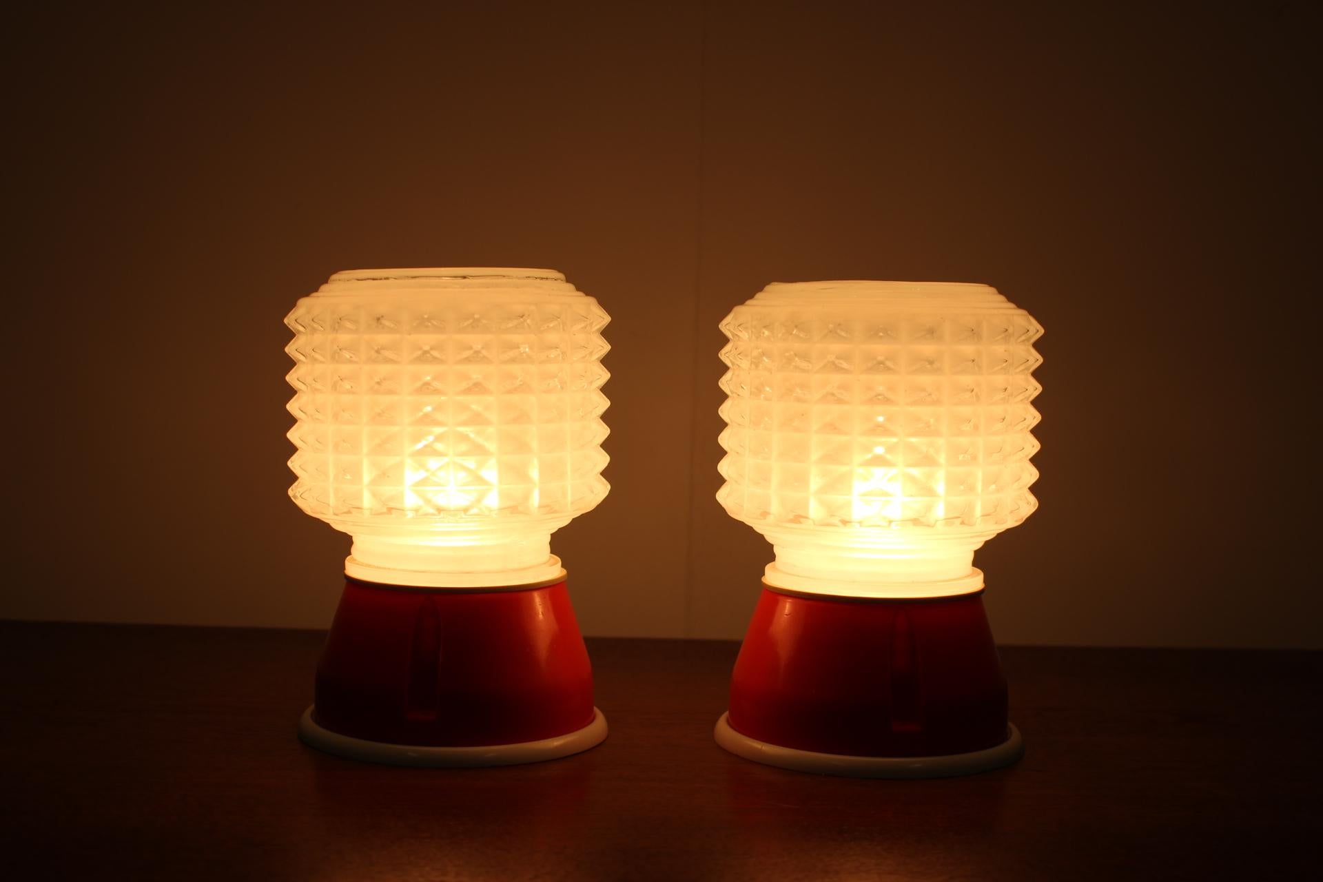 Glass Pair of Small Table Lamps, 1980 For Sale