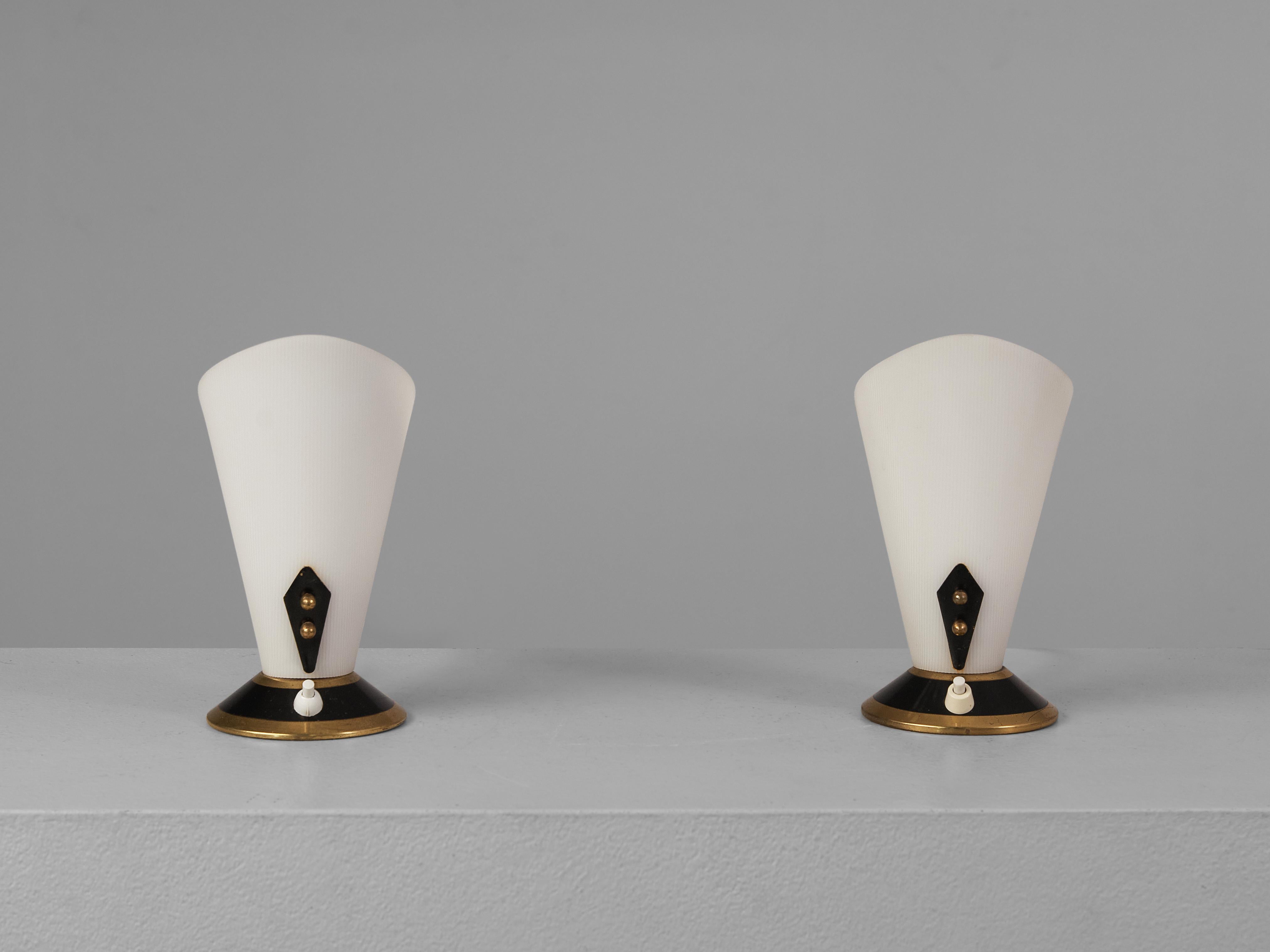 Pair of Small Table Lamps in Black Gold and White 1