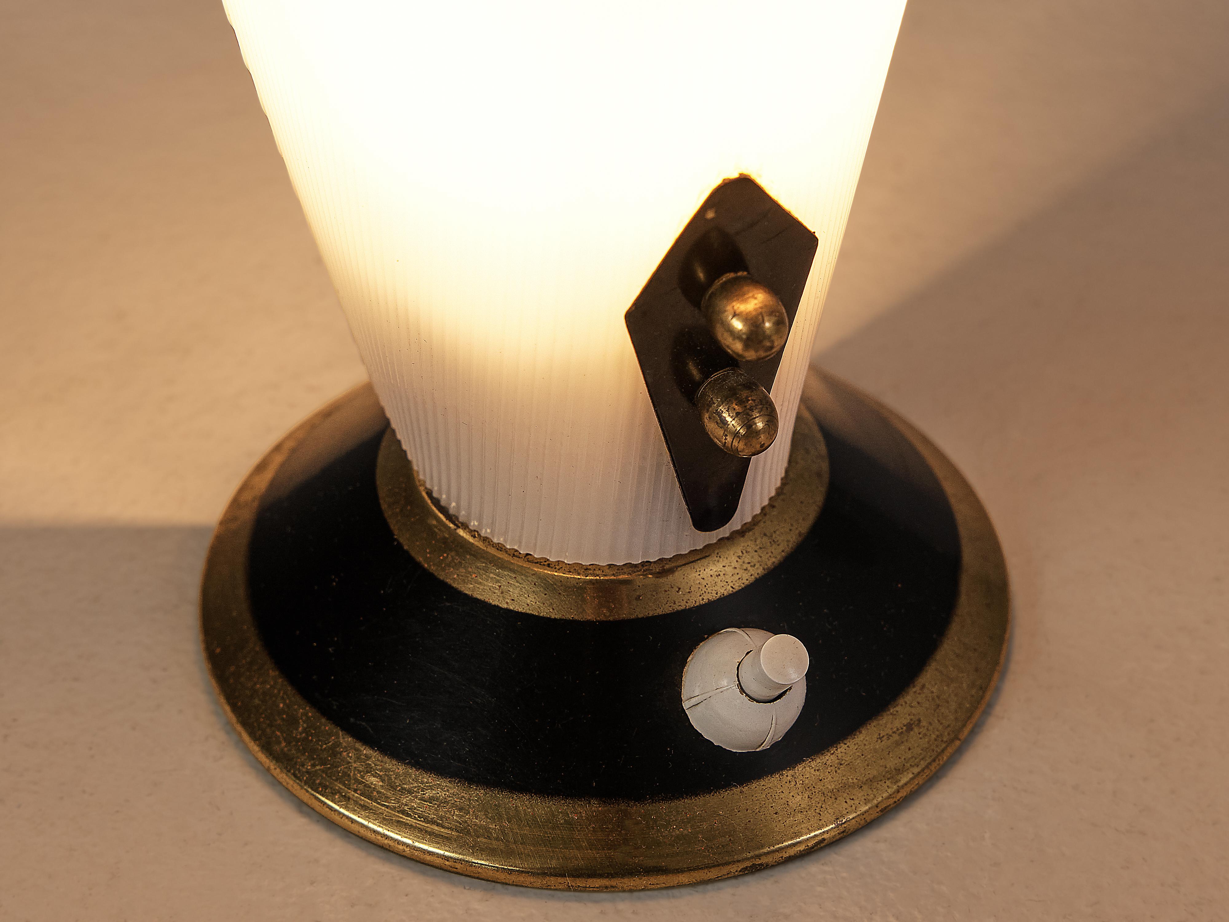 European Pair of Small Table Lamps in Black Gold and White