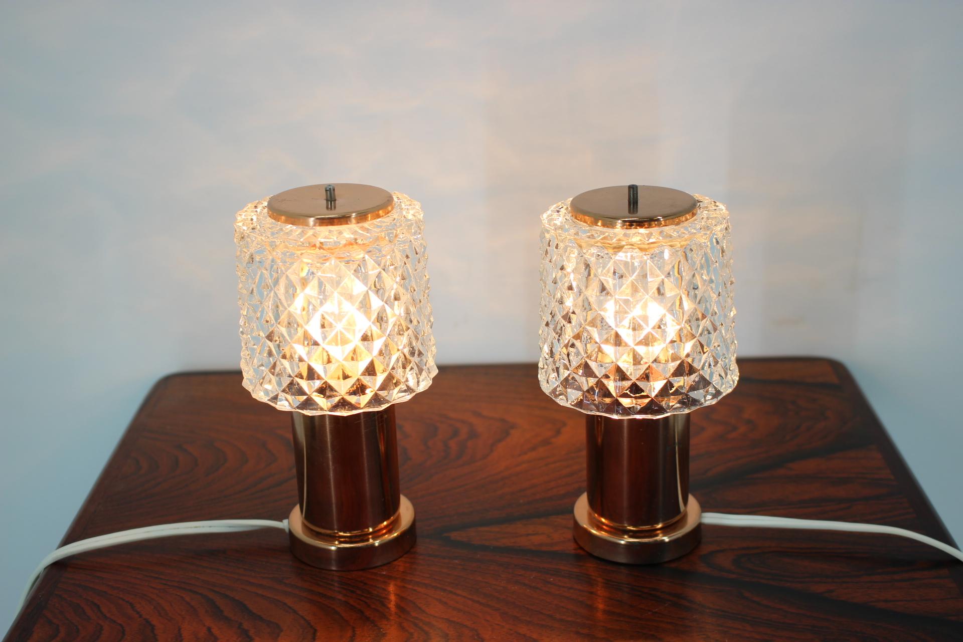 Pair of Small Table Lamps, Preciosa, 1960s In Good Condition In Praha, CZ