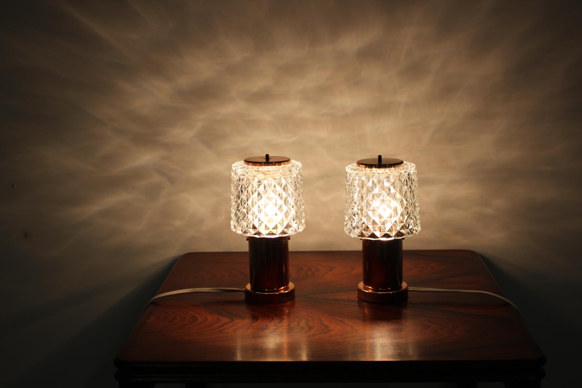 Brass Pair of Small Table Lamps, Preciosa, 1960s