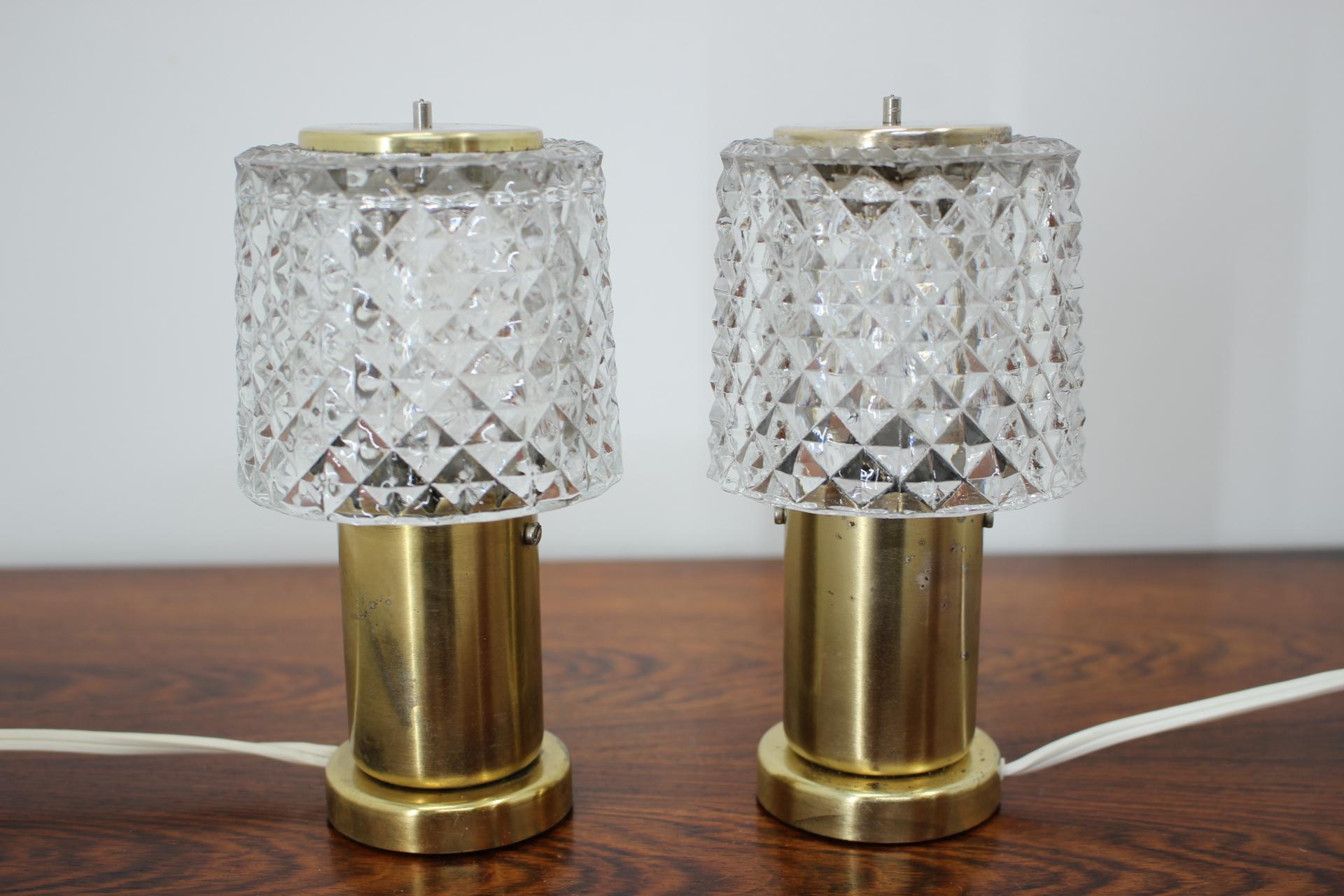 Czech Pair of Small Table Lamps, Preciosa, 1970s