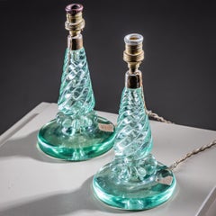 Pair of Small Table Lamps with Glass Base by Seguso Vetri d’Arte, Italy 1940s