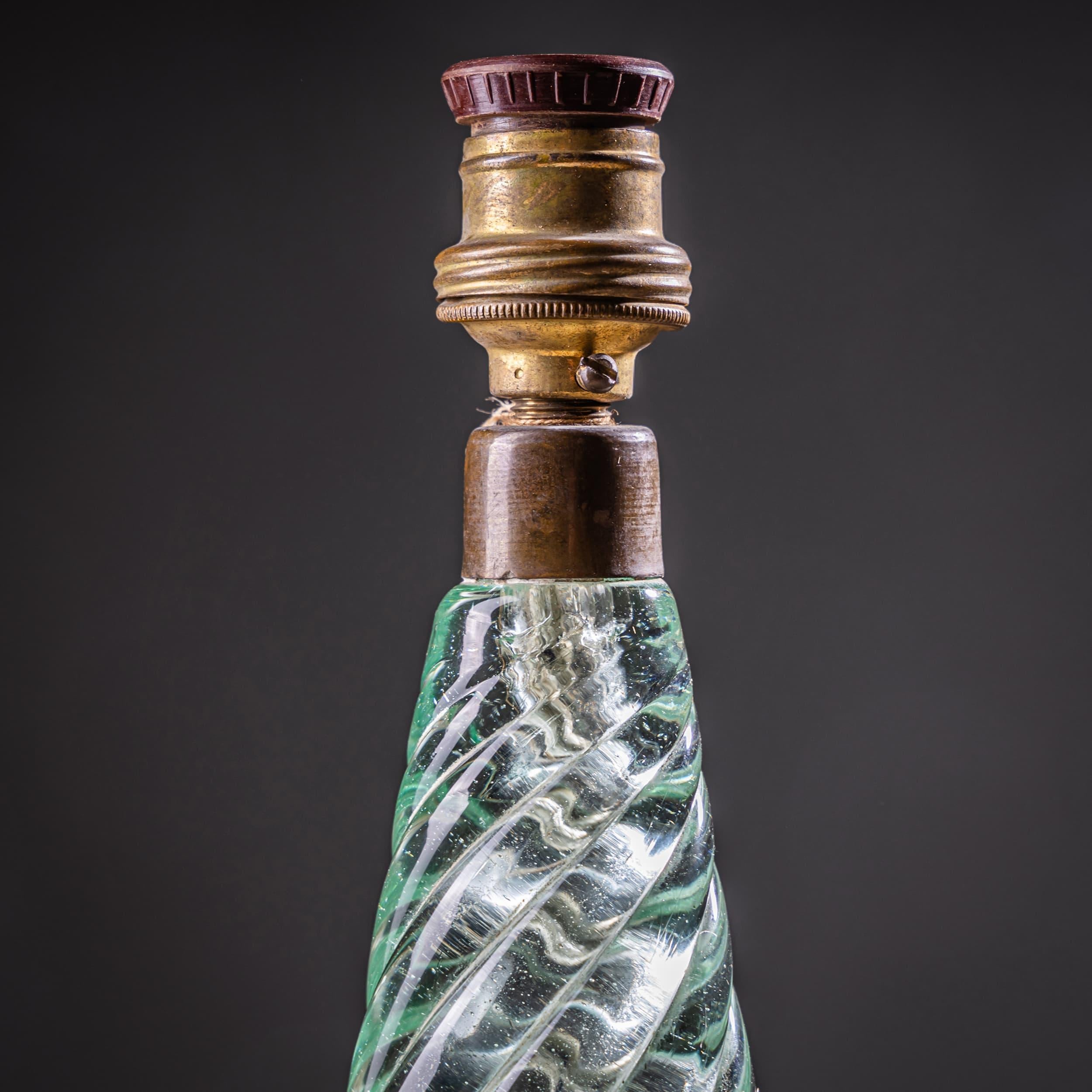 Paire de petites lampes de table avec base en verre par Seguso Vetri d'Arte, Italie, années 1940 en vente 1
