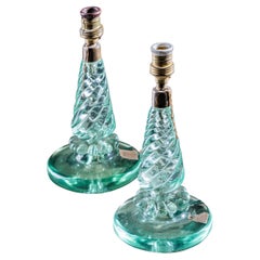 Pair of Small Table Lamps with Glass Base by Seguso Vetri d’Arte, Italy 1940s