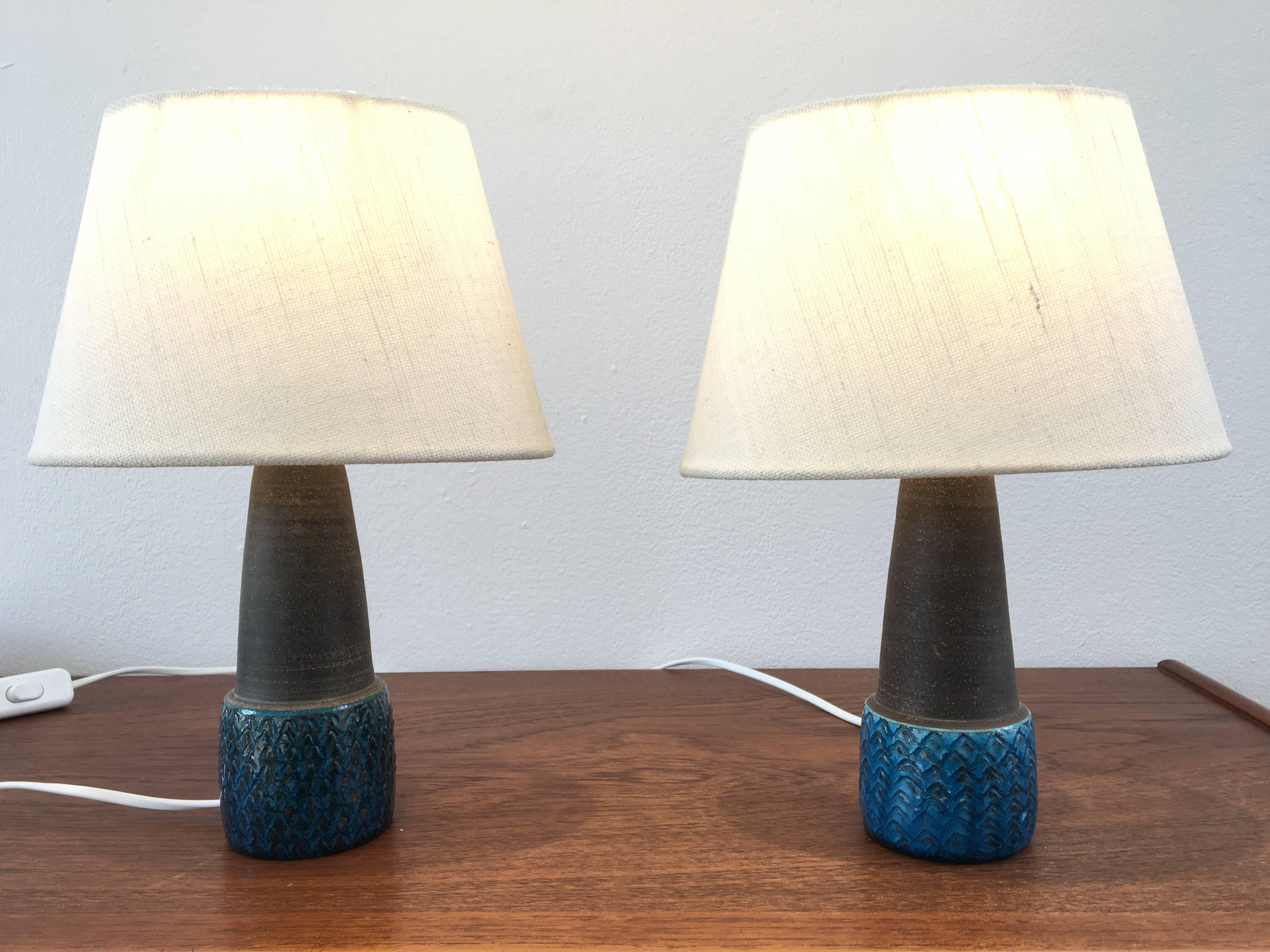 Ceramic Pair of Small Table Lamps with Turquoise Colored Glazing by Nils Kähler, Denmark