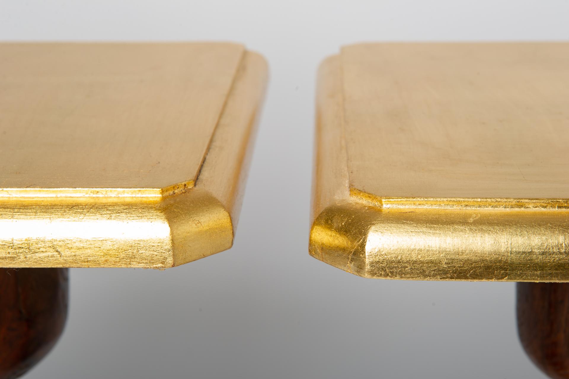 20th Century Pair of Small Tables with Golden Wooden Top For Sale