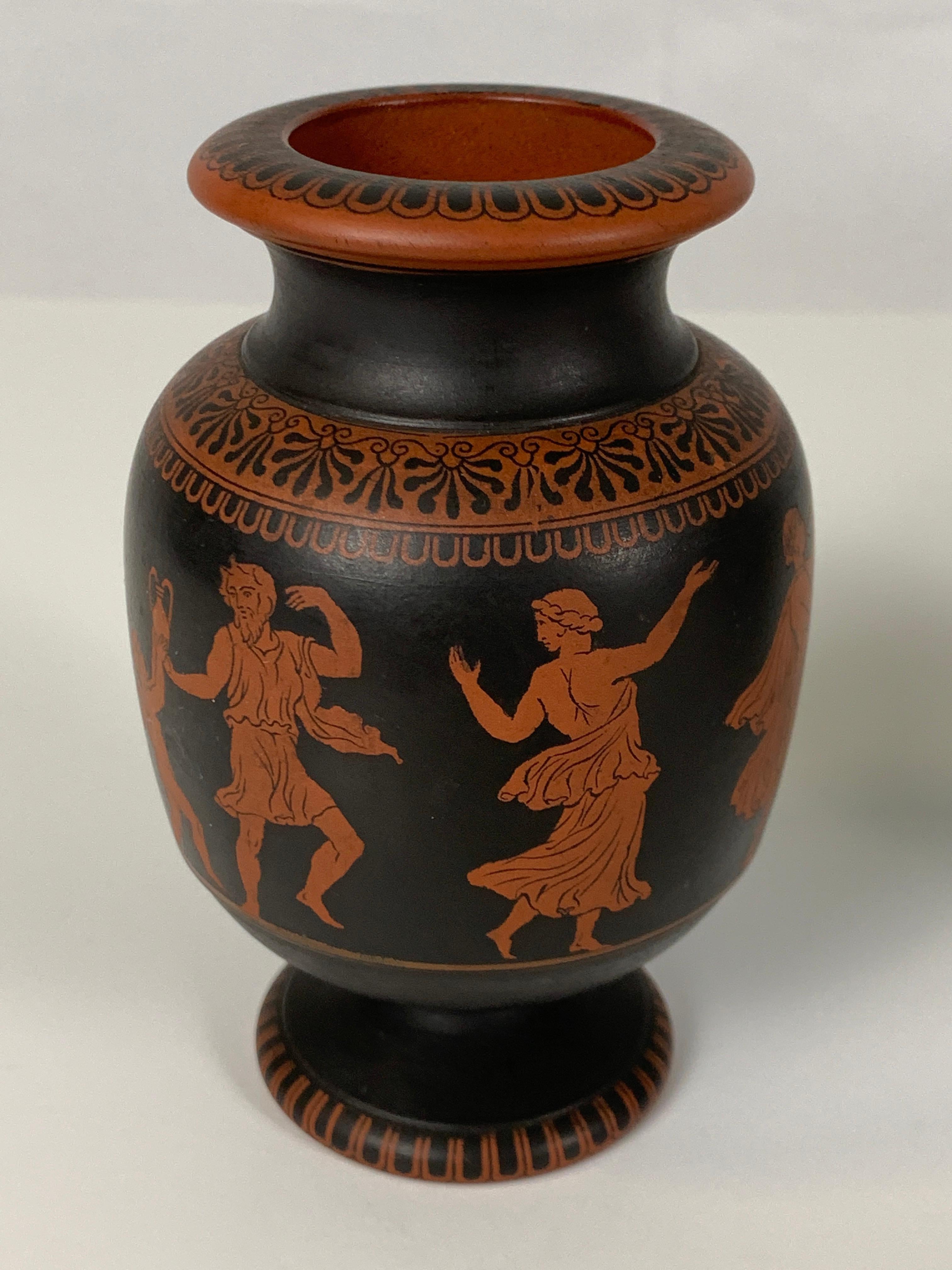 19th Century Pair of Small Terracotta Vases showing Classical Figures Made in England