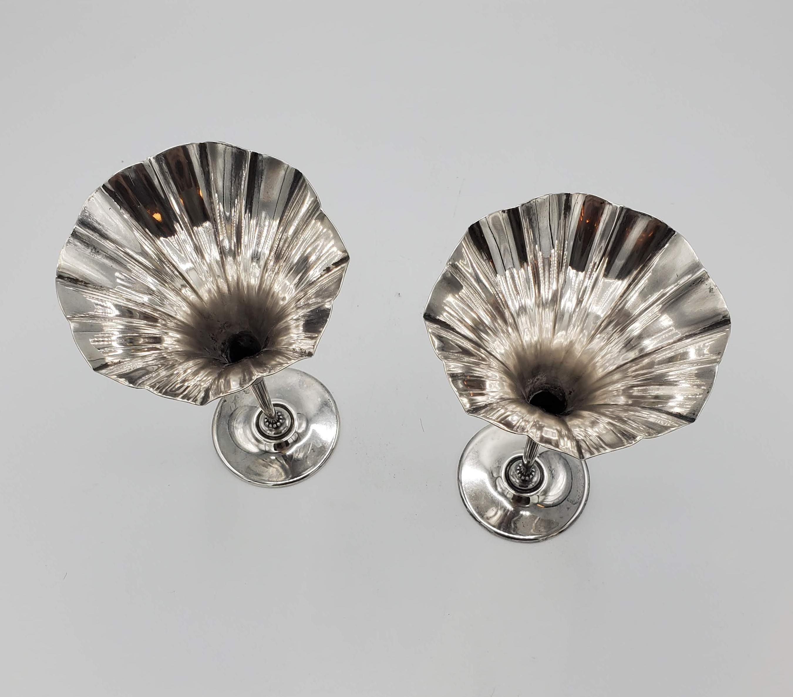 Pair of Small Tiffany & Co. Art Nouveau Sterling Silver Flower Shaped Vases In Good Condition In Middleburg, VA