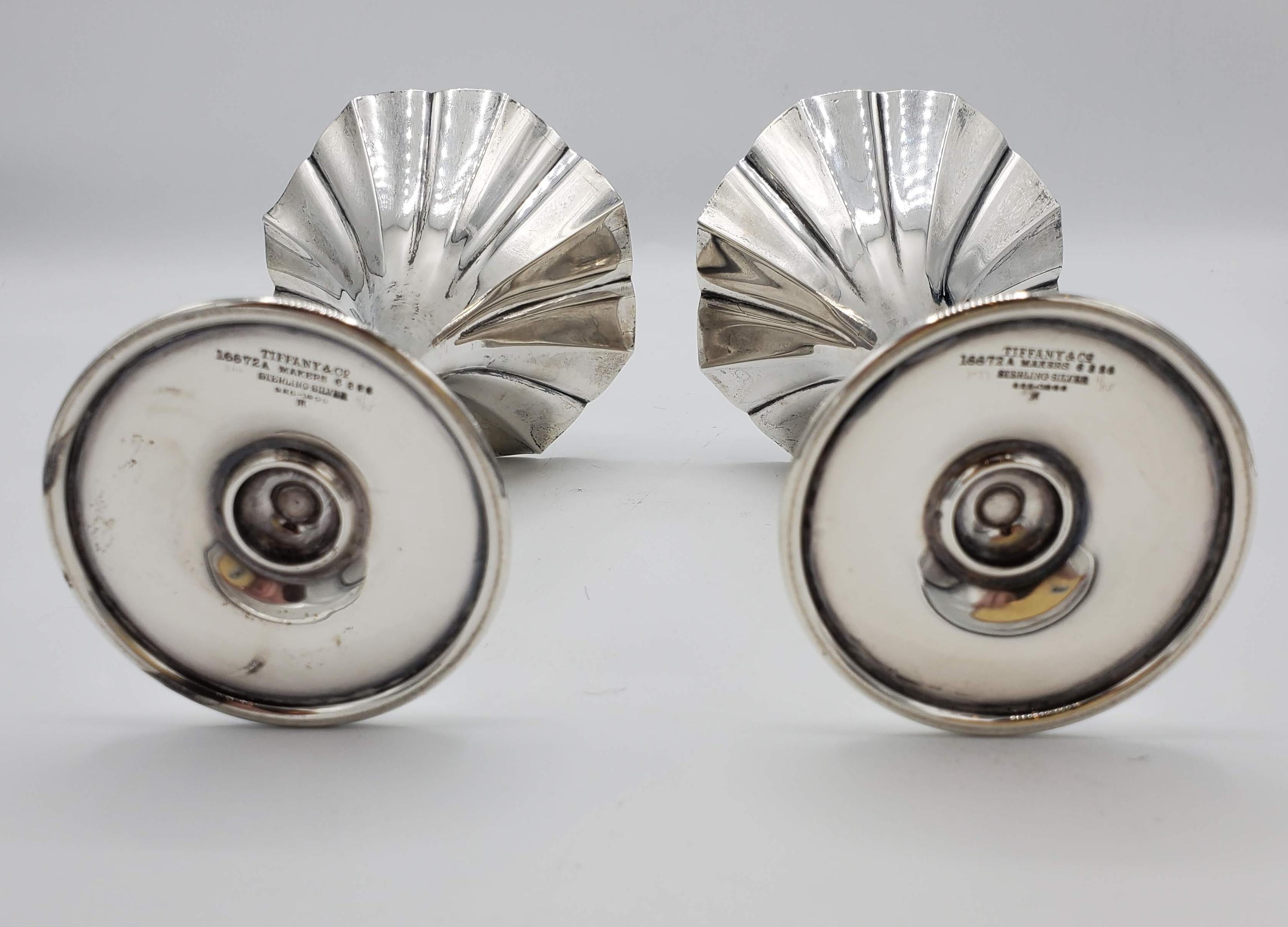 20th Century Pair of Small Tiffany & Co. Art Nouveau Sterling Silver Flower Shaped Vases