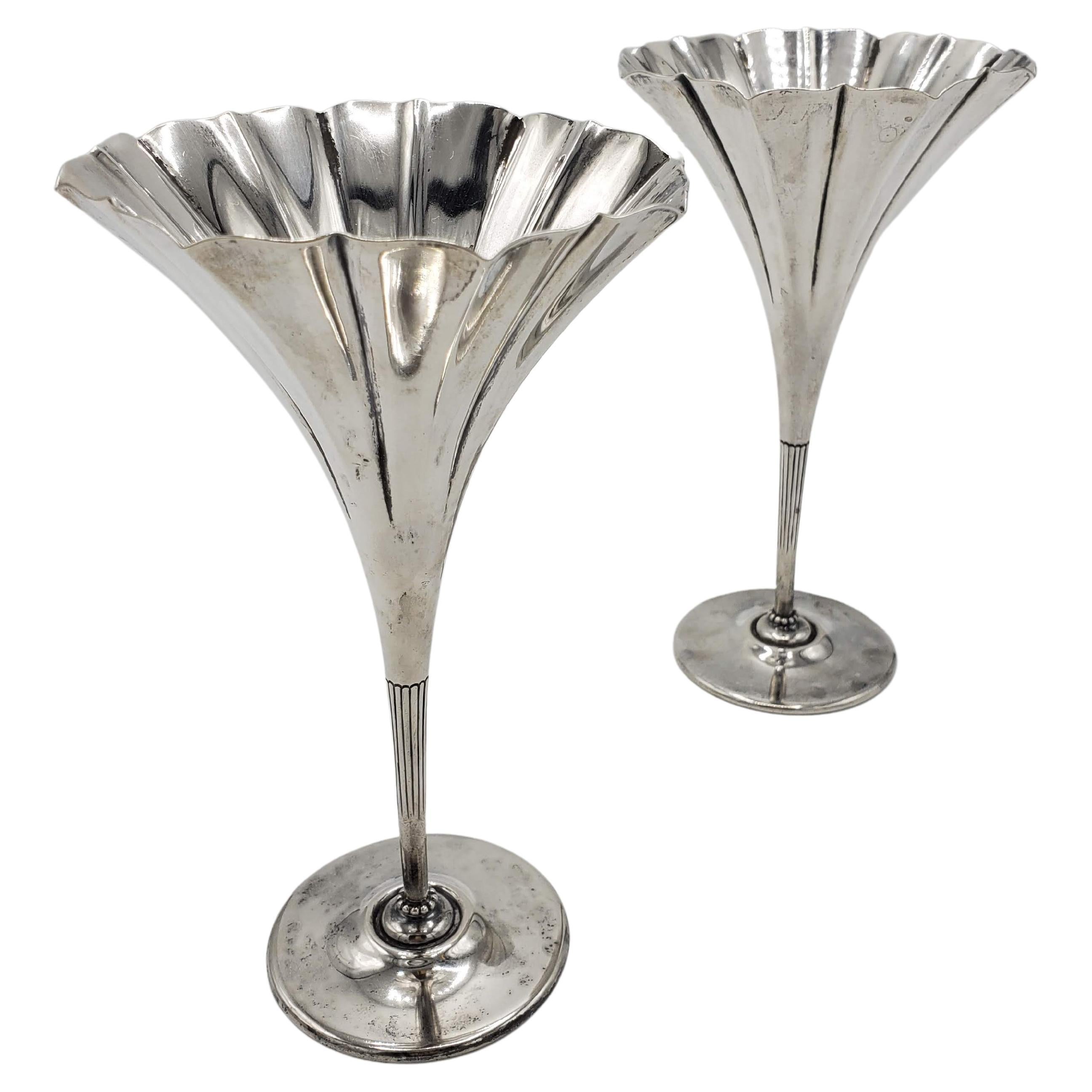 Pair of Small Tiffany & Co. Art Nouveau Sterling Silver Flower Shaped Vases