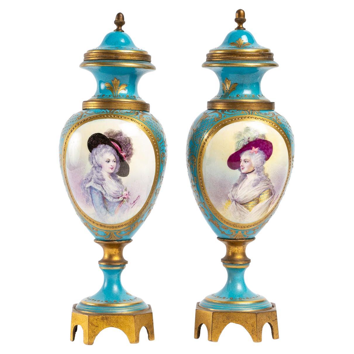 Pair of Small Vases in Sevres Porcelain For Sale