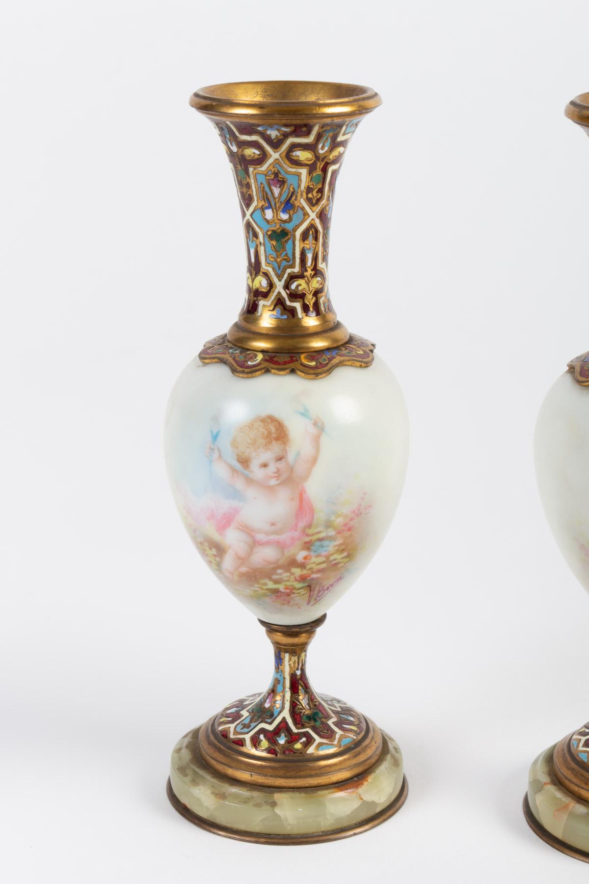 Napoleon III Pair of Small Vases in Sèvres Porcelain, 19th Century