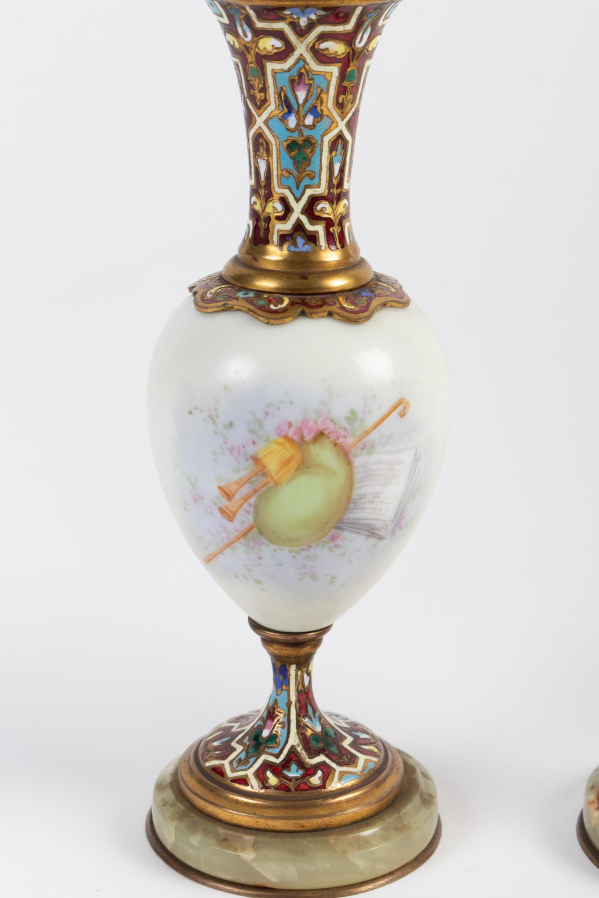 Cloissoné Pair of Small Vases in Sèvres Porcelain, 19th Century