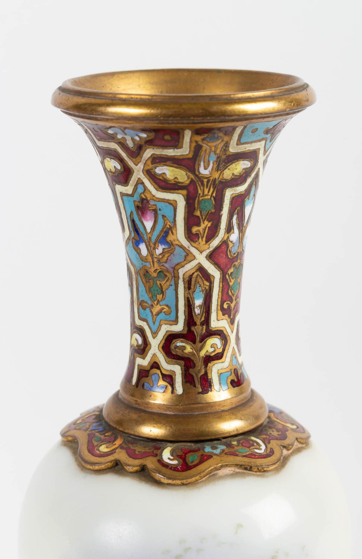 Bronze Pair of Small Vases in Sèvres Porcelain, 19th Century