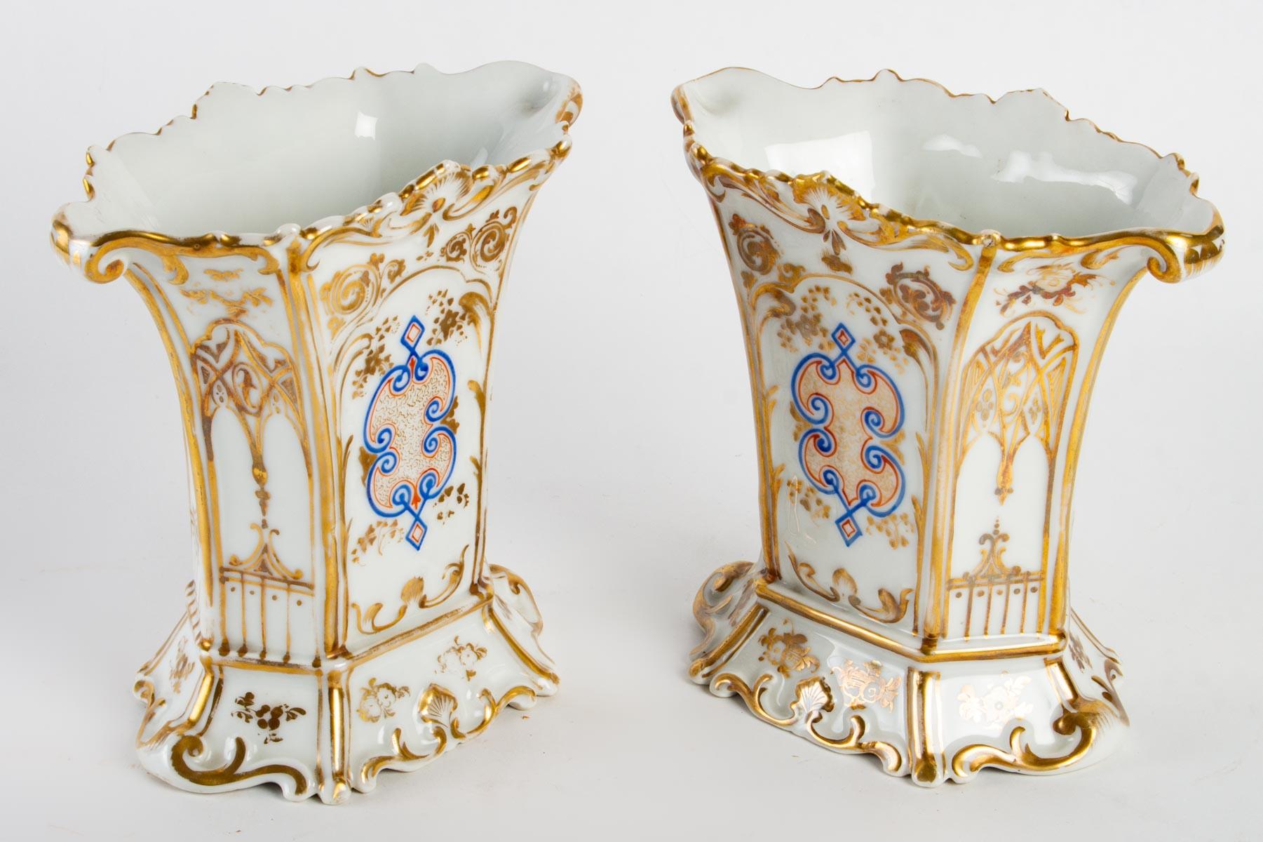 Porcelain Pair of Small Vases, Paris in the Taste of Boyeux