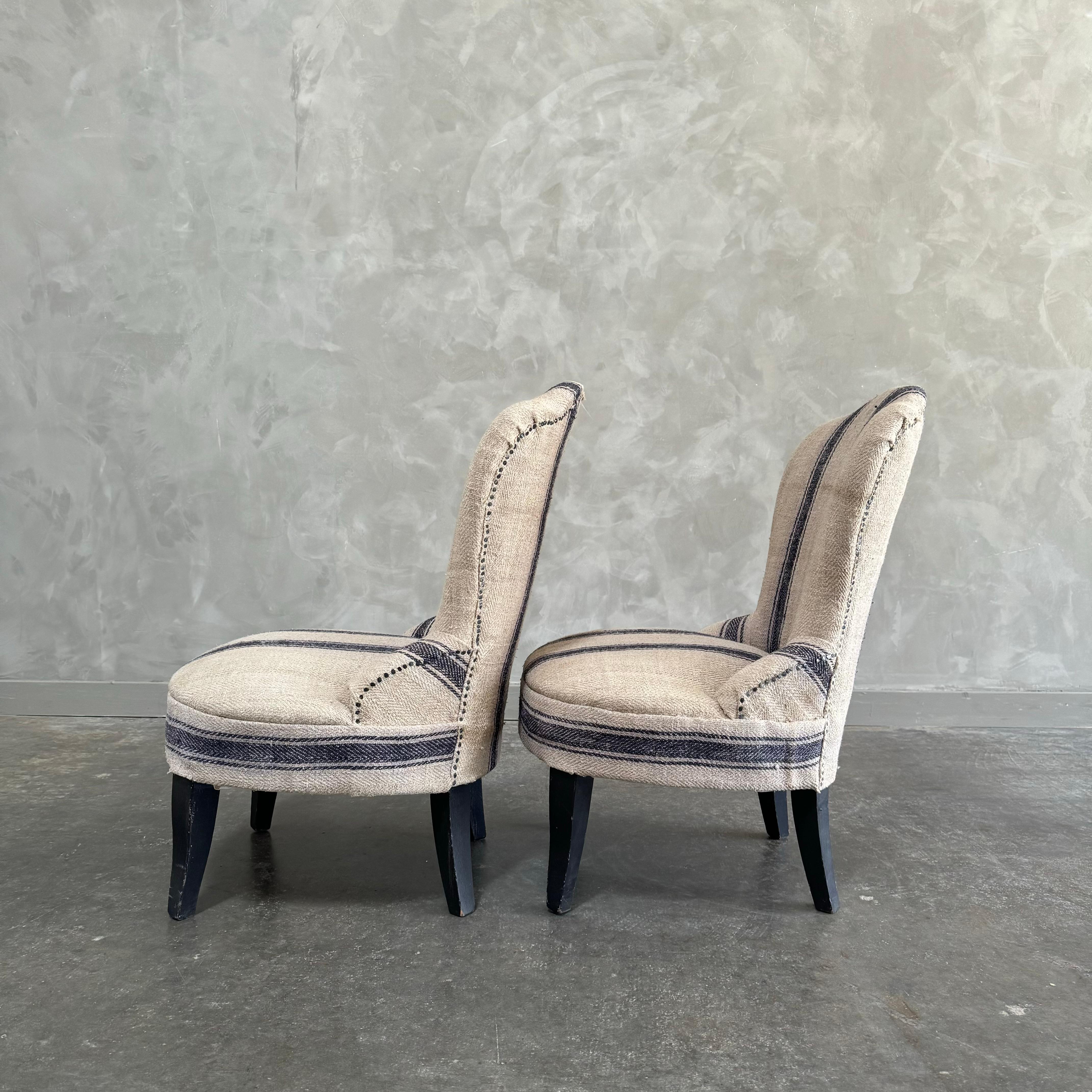 Linen Pair of small vintage chairs For Sale