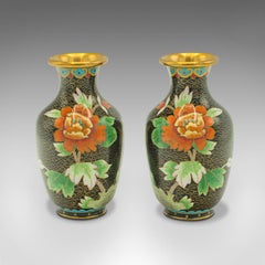 Pair of Small Vintage Cloisonne Posy Vases, Japanese, Ceramic, Flower, Art Deco
