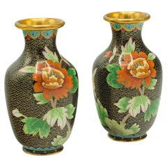 Pair of Small Vintage Cloisonne Posy Vases, Japanese, Ceramic, Flower, Art Deco
