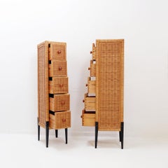 Pair of small vintage five-drawer chests of drawers