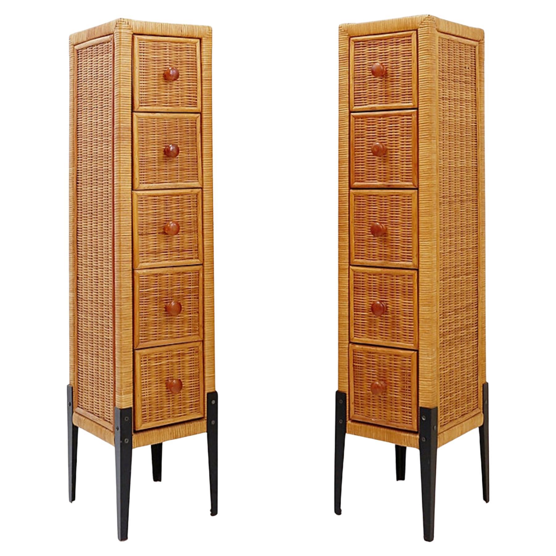 Pair of small vintage five-drawer chests of drawers