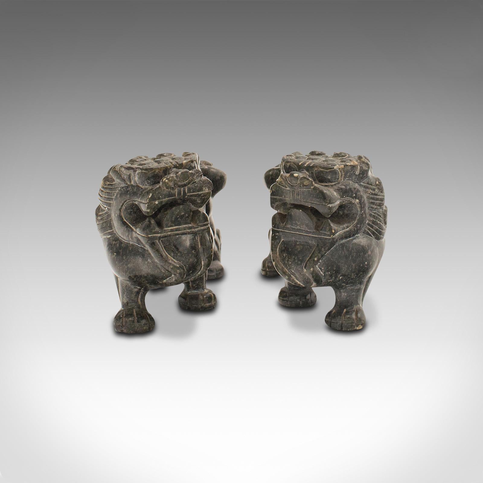 Our Stock # 18.8394

This is a pair of small vintage Oriental lions. A Chinese, soapstone carved figure, dating to the late Art Deco period, circa 1940.

Wonderfully tactile figures with abundant charm
Displays a desirable aged patina and in