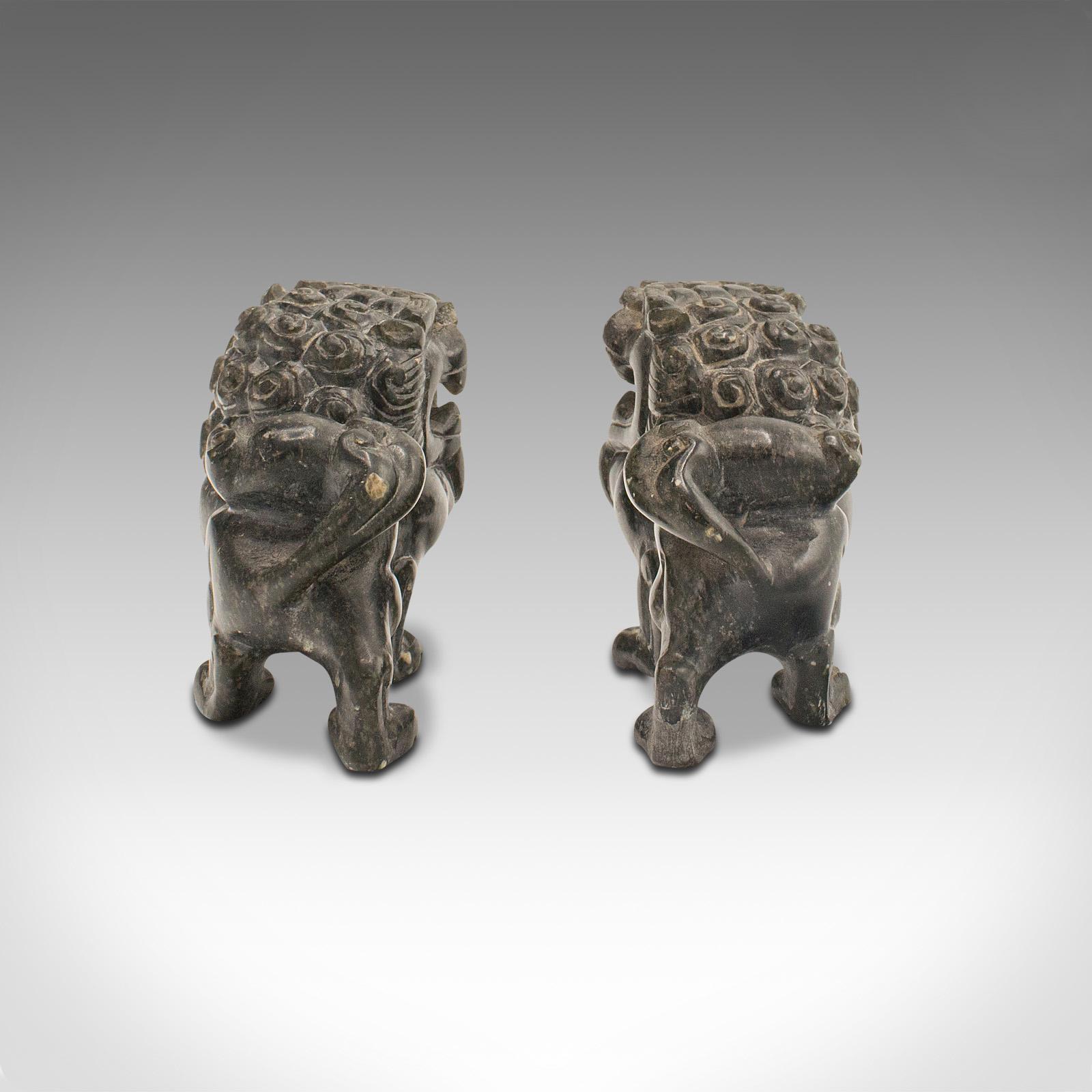 20th Century Pair Of Small Vintage Oriental Lions, Chinese, Soapstone Carved Figure, Art Deco