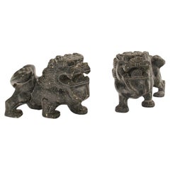 Pair Of Small Vintage Oriental Lions, Chinese, Soapstone Carved Figure, Art Deco