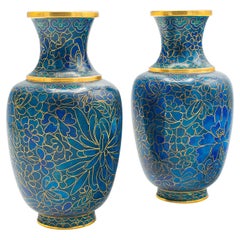 Pair Of Small Vintage Posy Vases, Japanese, Cloisonne, Baluster, Art Deco, 1940
