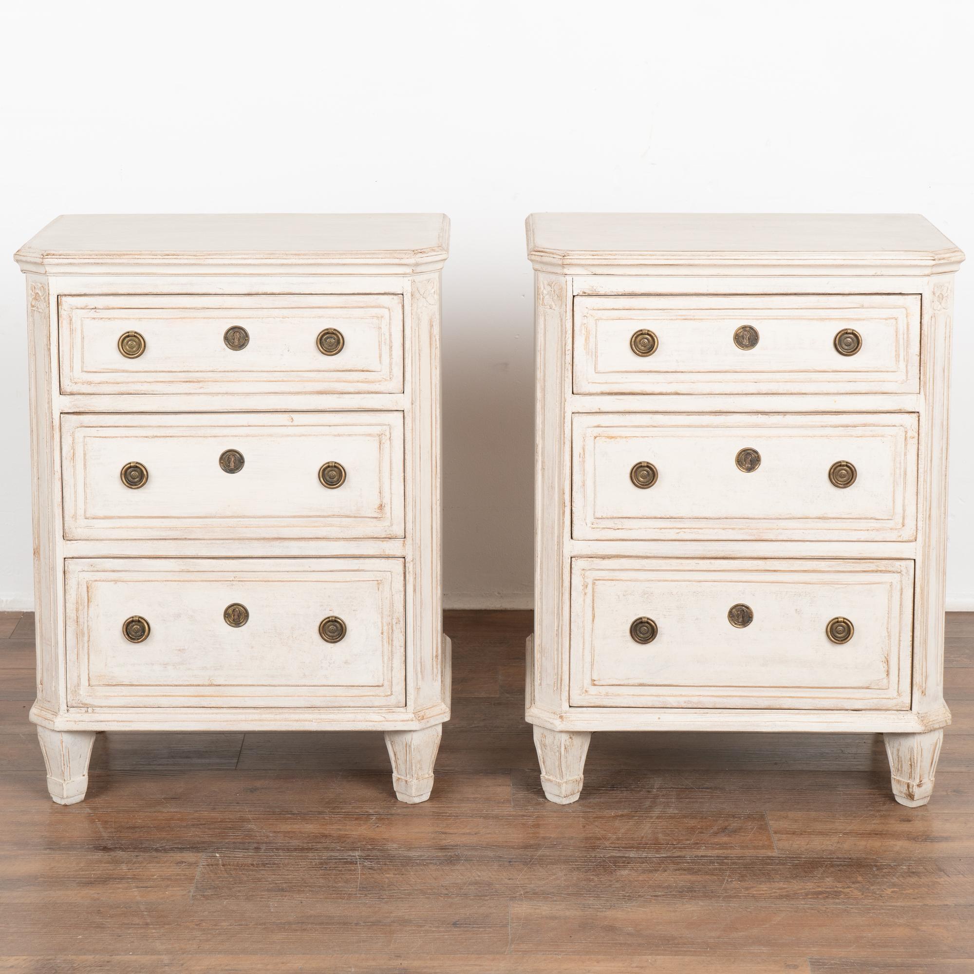 Swedish Pair of Small White Chest of Drawers, Nightstands, Sweden circa 1860-80