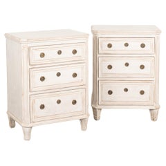 Antique Pair of Small White Chest of Drawers, Nightstands, Sweden circa 1860-80