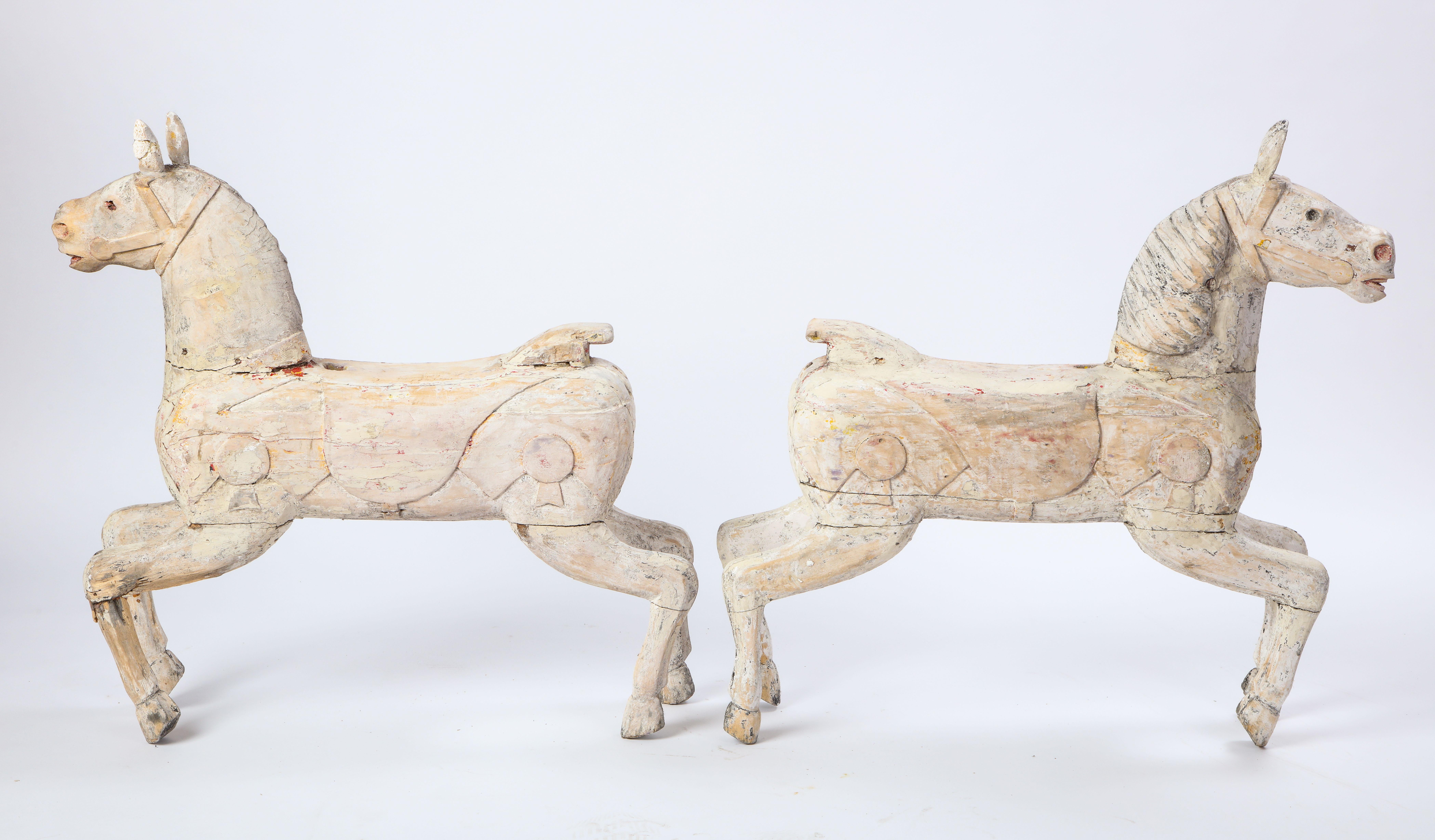 Pair of Small White-Painted Carousel Horses, 20th Century 7