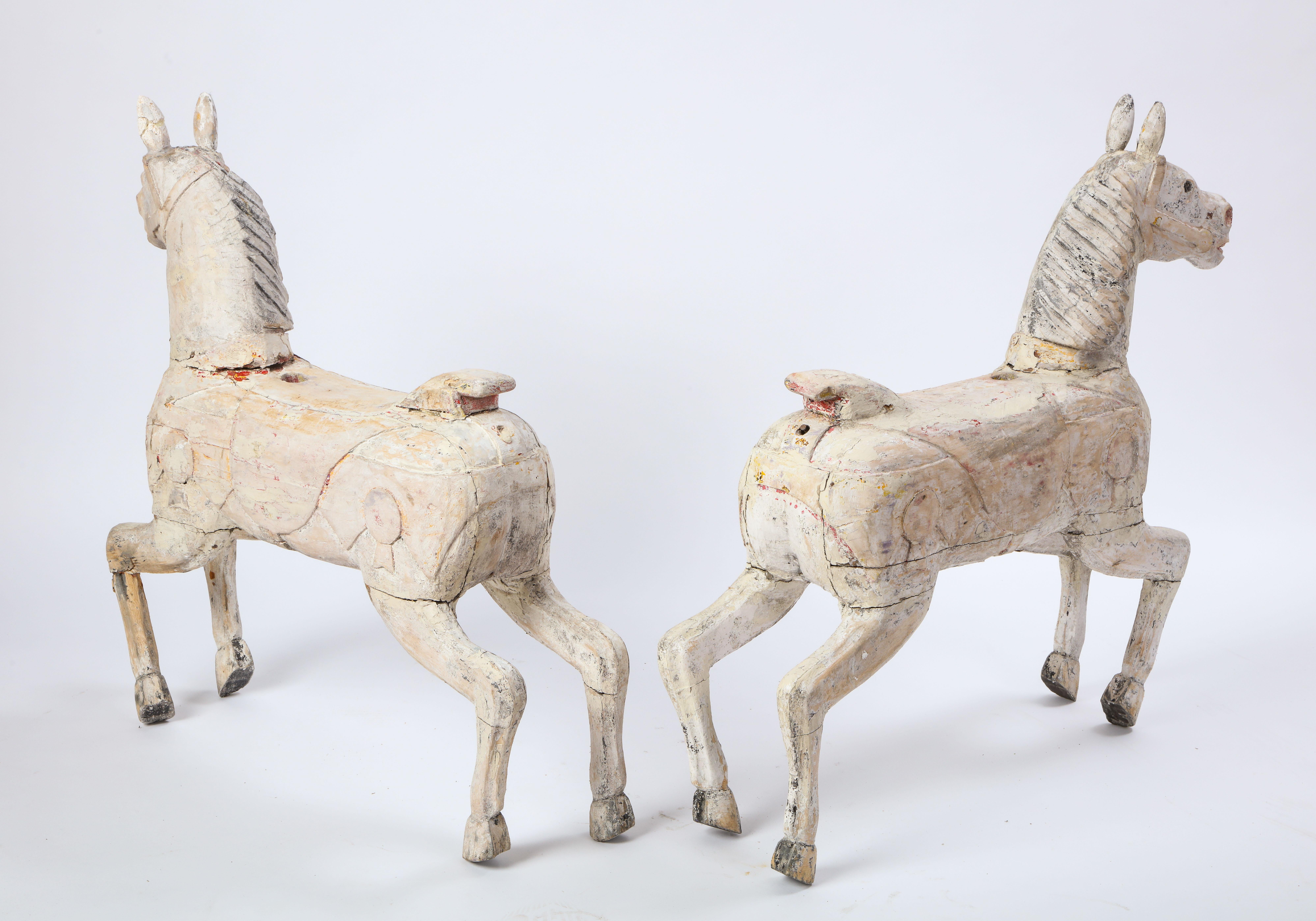 Pair of Small White-Painted Carousel Horses, 20th Century 11