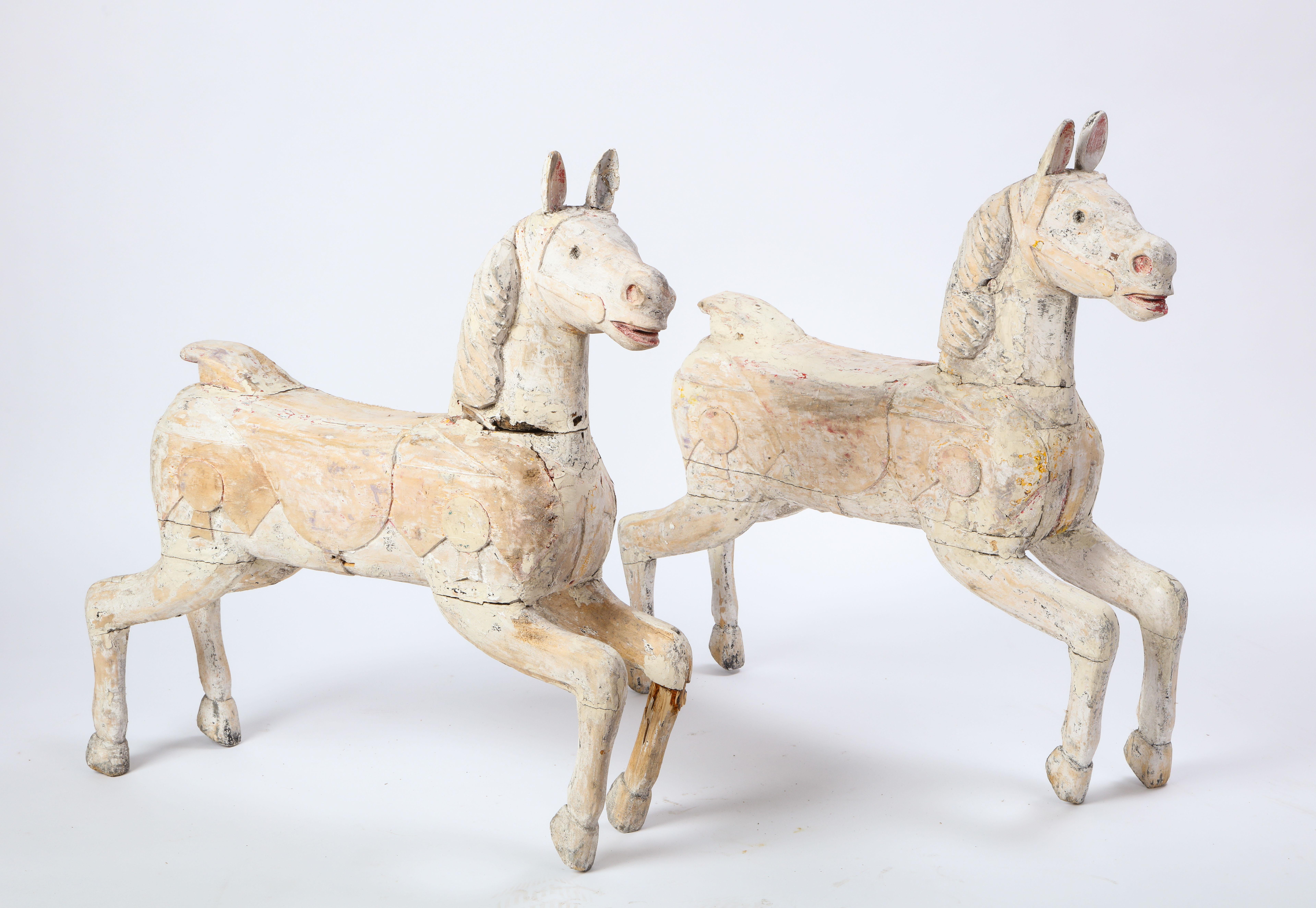 Pair of Small White-Painted Carousel Horses, 20th Century 12