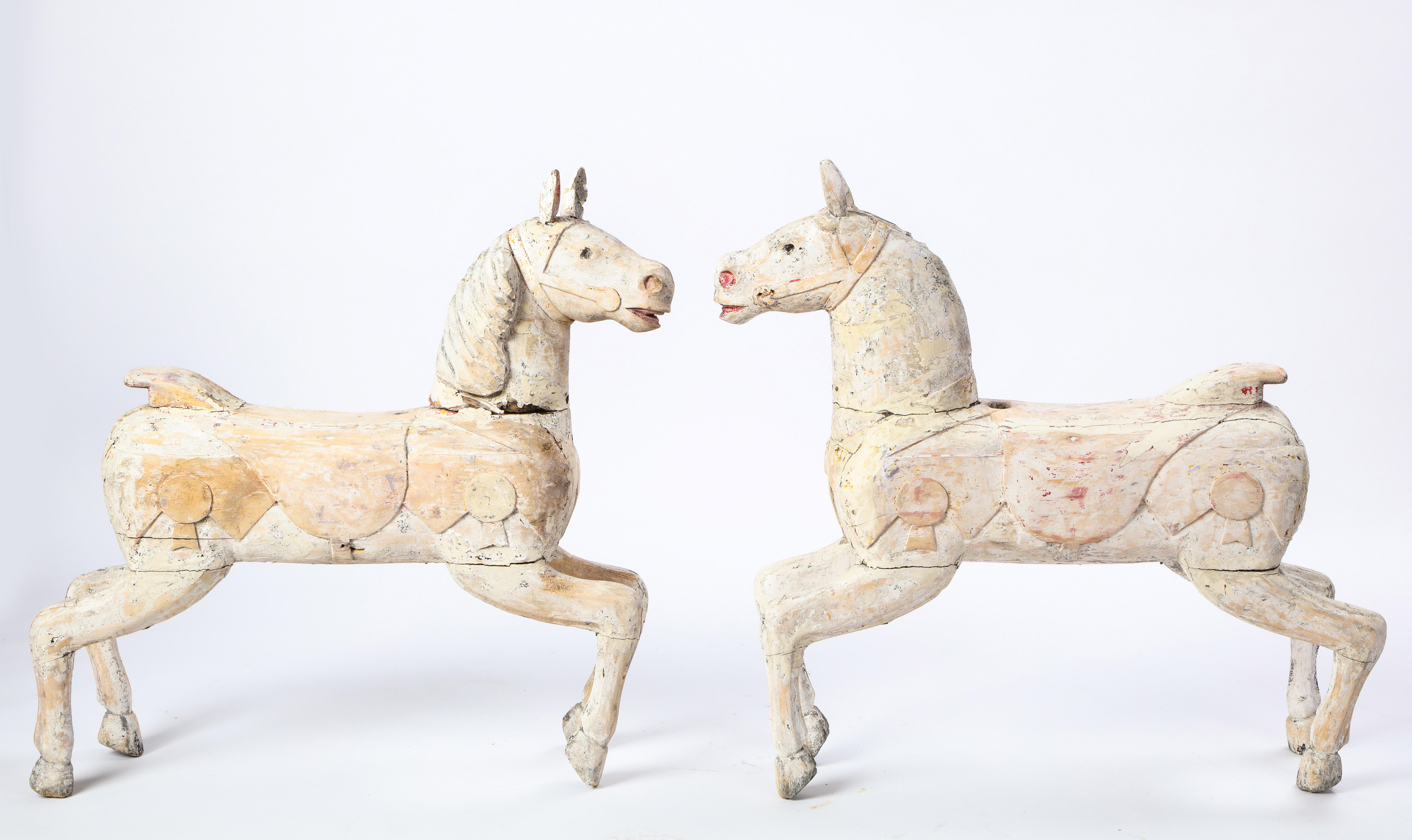 Pair of Small White-Painted Carousel Horses, 20th Century 4